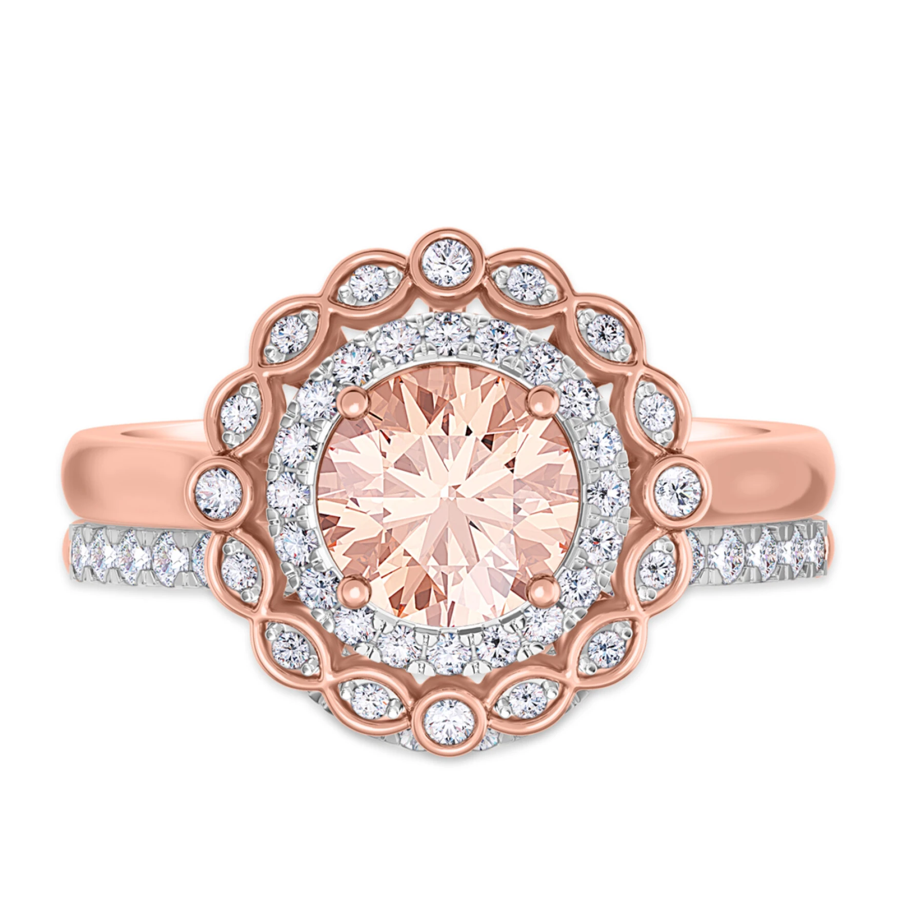 Charaya 1 3/8 Carat T.W. Morganite and Diamond Matching Bridal Ring Set