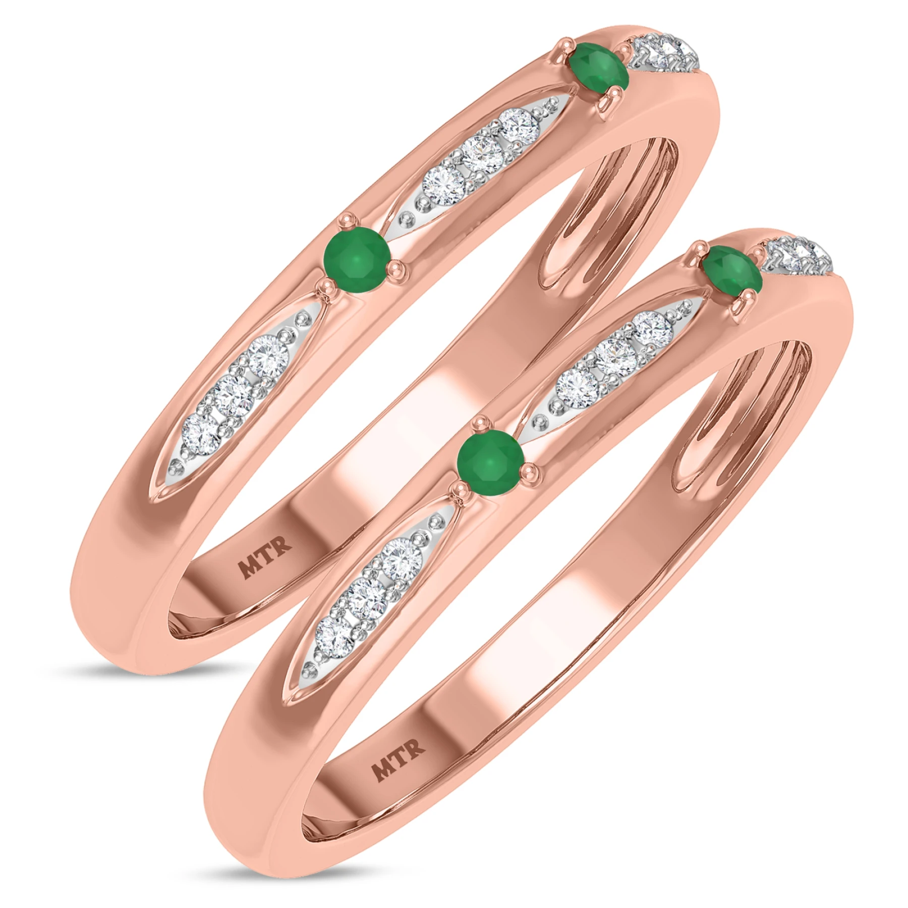 Mawar 1/5 CT. T.W. Emerald and Diamond Same Sex Ladies Band Set