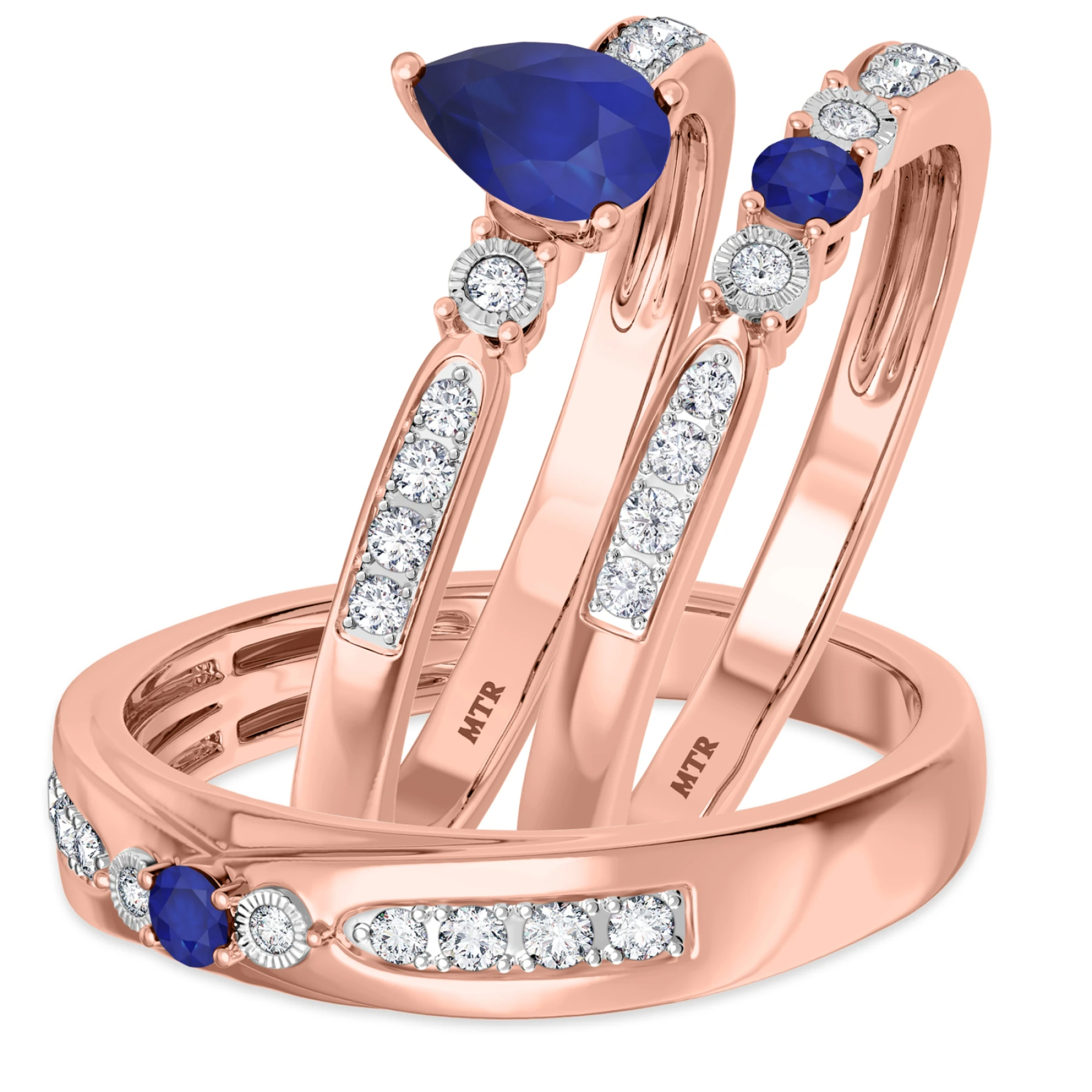 Hana 7/8 Carat T.W. and Diamond Trio Matching Wedding Ring Set