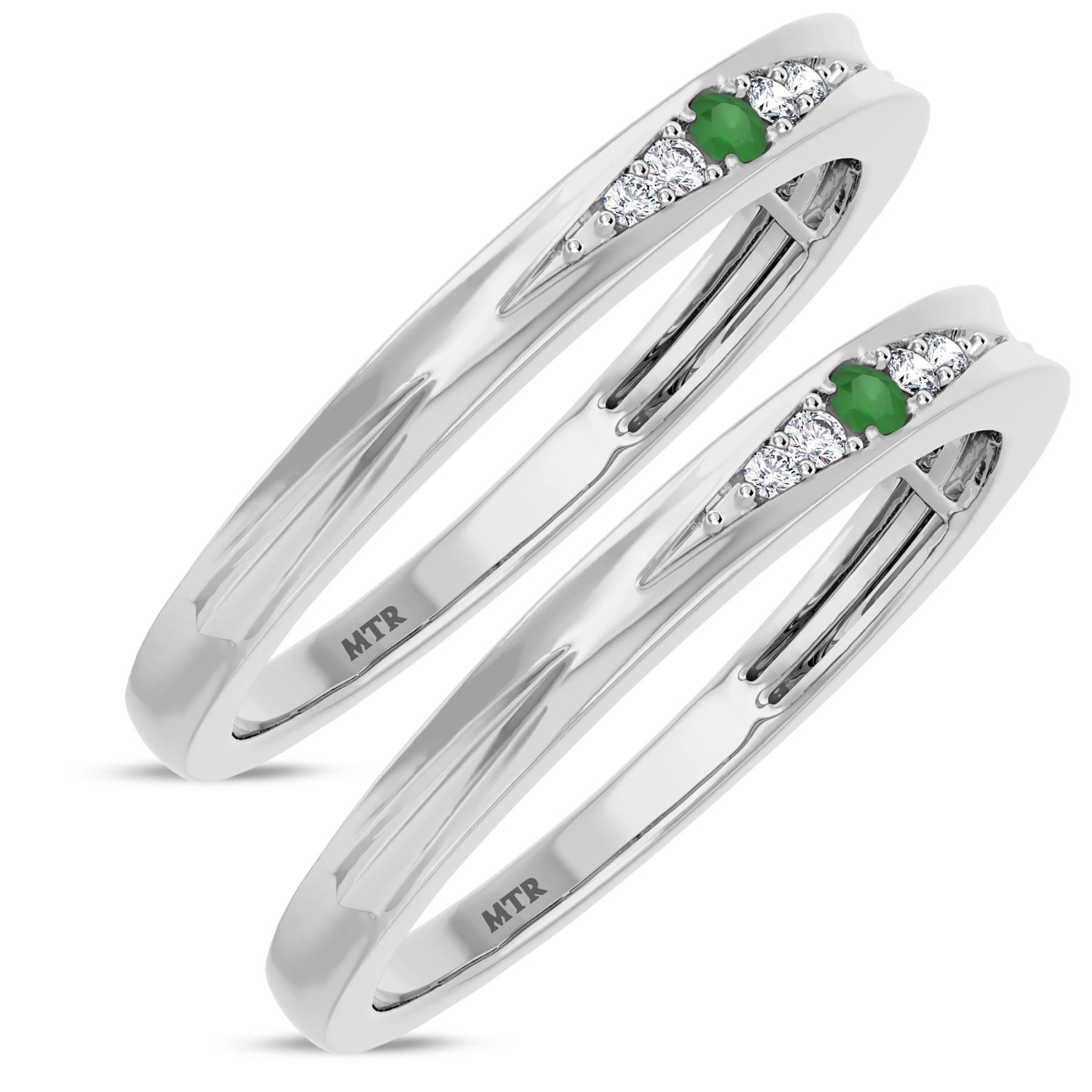 Irit 1/10 CT. T.W. Emerald and Diamond Same Sex Ladies Band Set