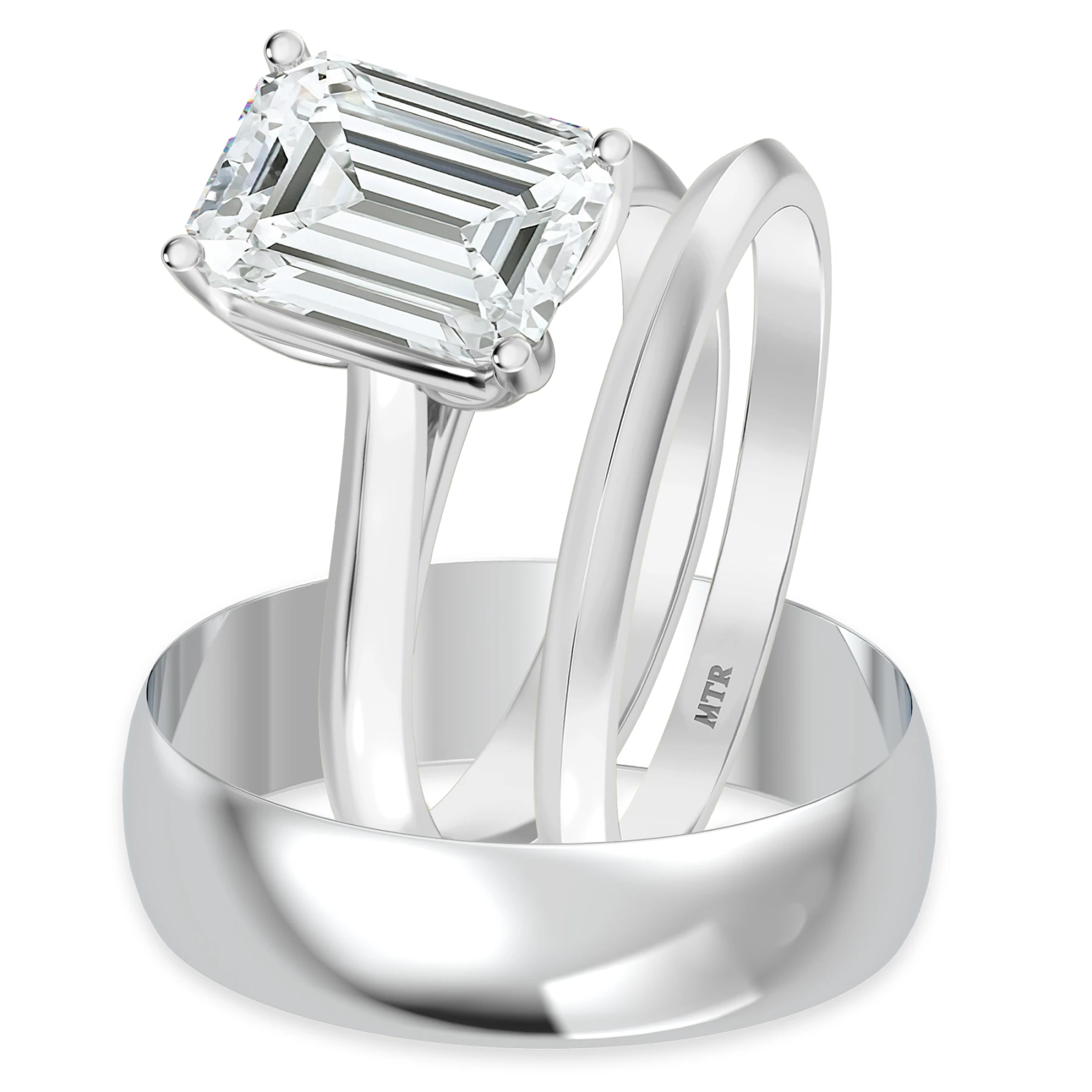 Jena 3 ct tw. Lab Grown Diamond Emerald Solitaire Trio Set 14K White Gold Vermeil - view 1
