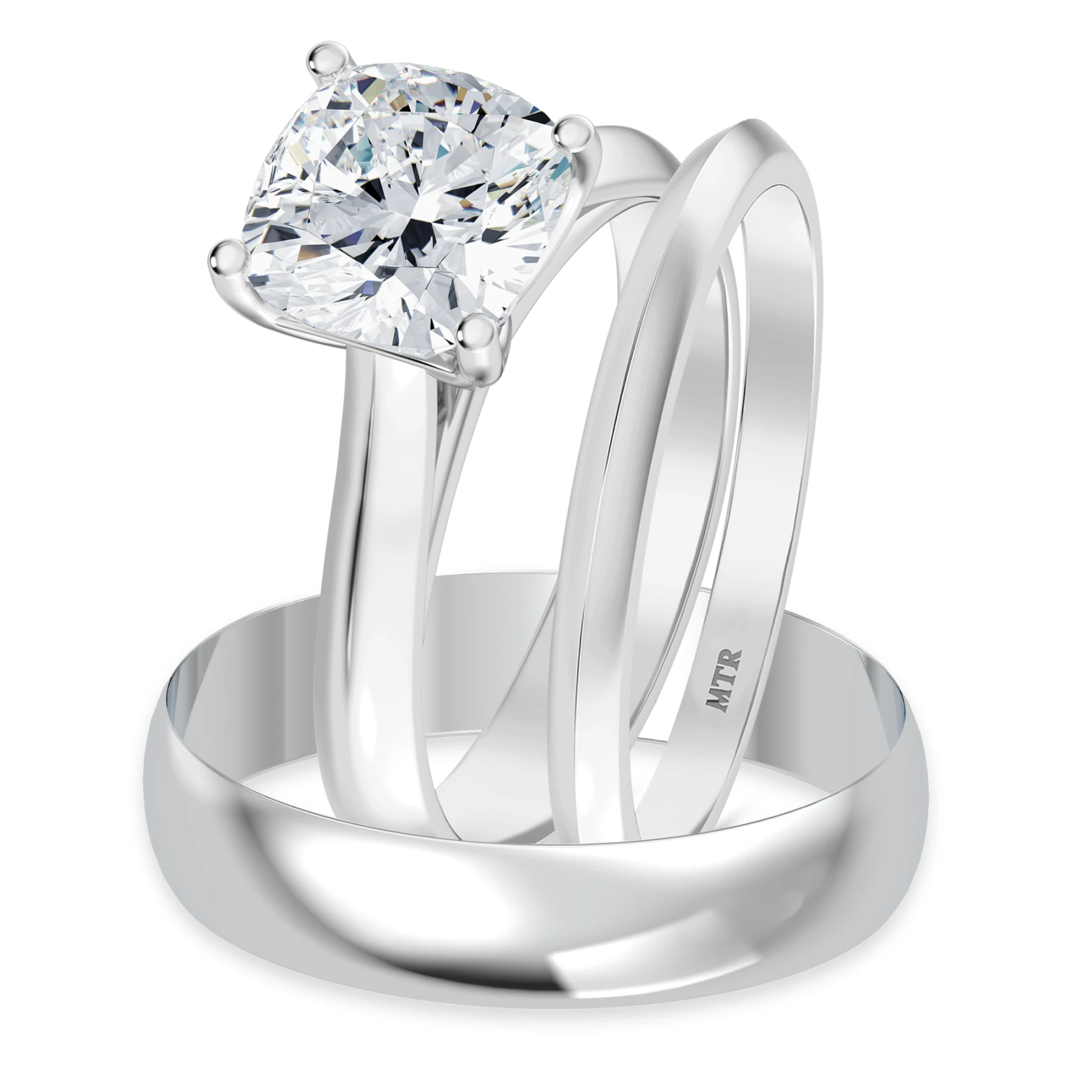 Jena 2 ct tw. Lab Grown Diamond Cushion Solitaire Trio Set 14K White Gold Vermeil - view 1