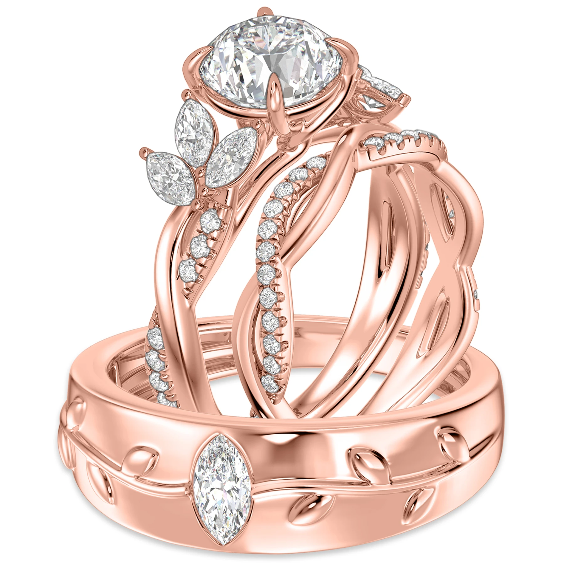 Vinea 3 1/5 ct tw. Lab Grown Diamond Round Solitaire Trio Set 14K Rose Solid Gold - view 1