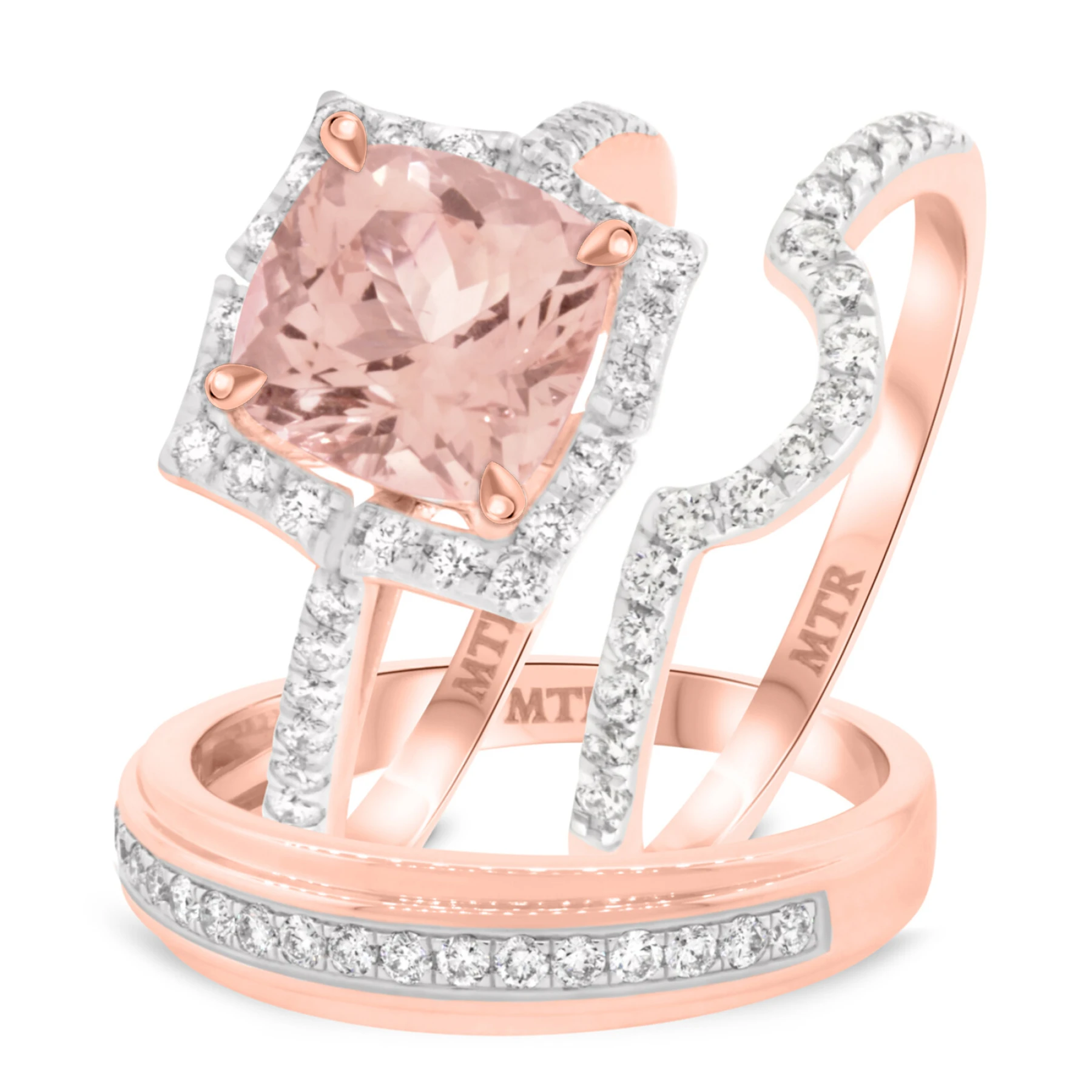 Milly 2 5/8 ct tw. Morganite Cushion Solitaire Trio Set