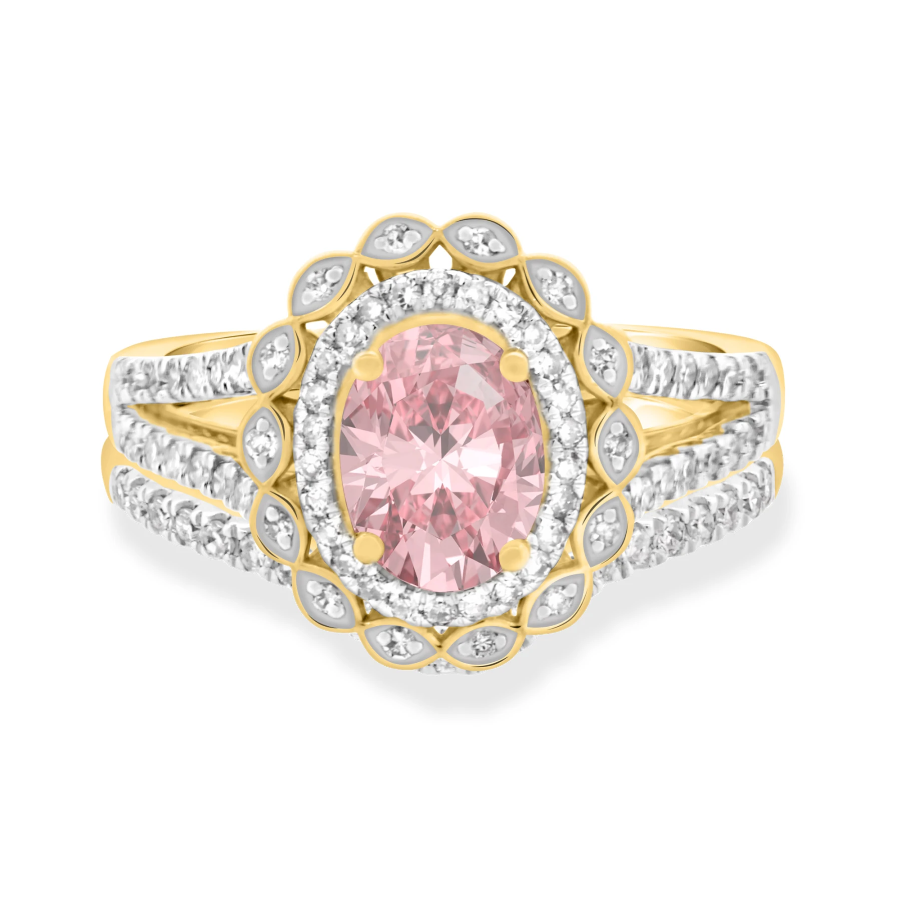 Coral 1 1/2 Carat T.W. Morganite and Diamond Matching Bridal Set 14K Yellow