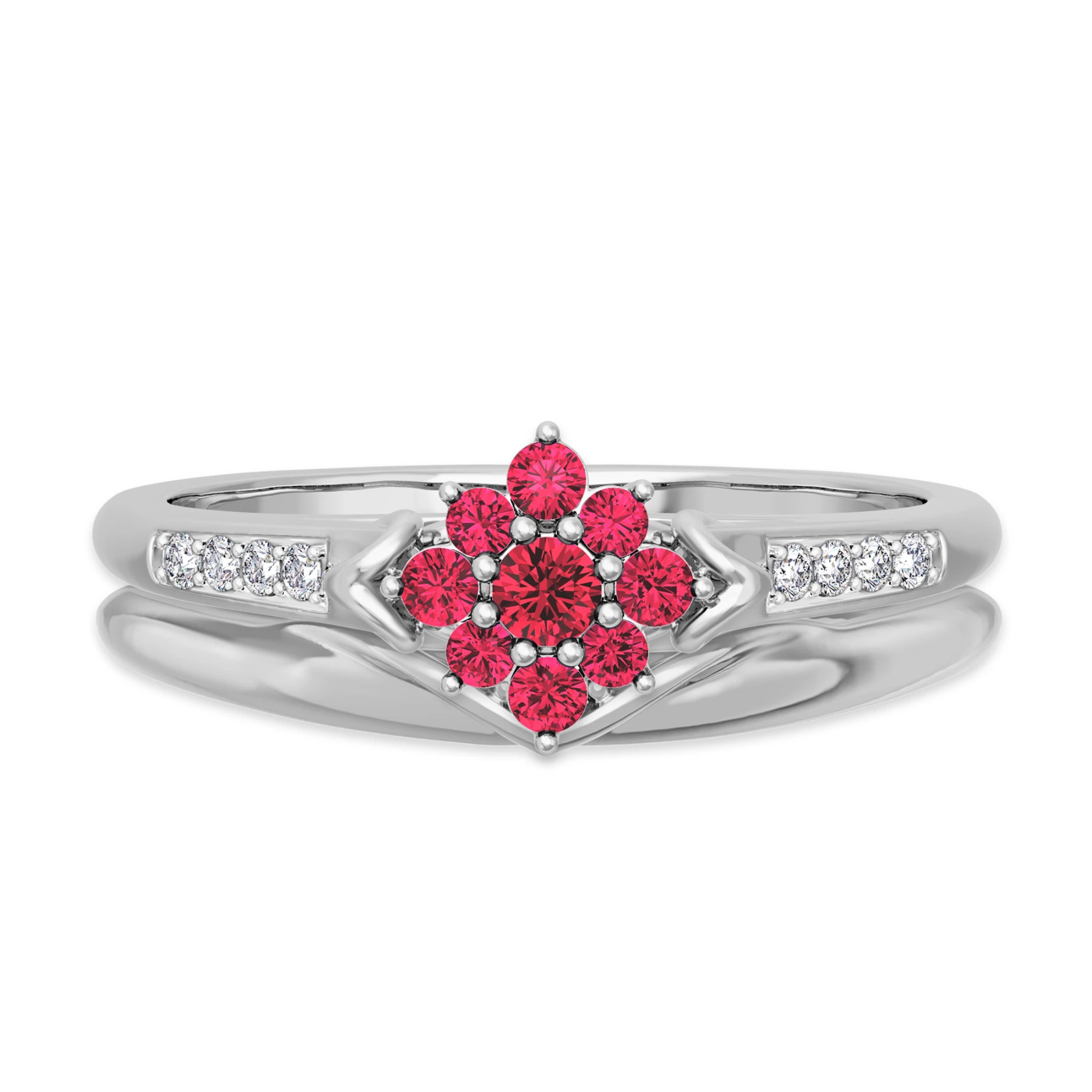 Neeja 3/8 Carat T.W. Ruby and Diamond Matching Bridal Set 14K White Gold Vermeil - view 1