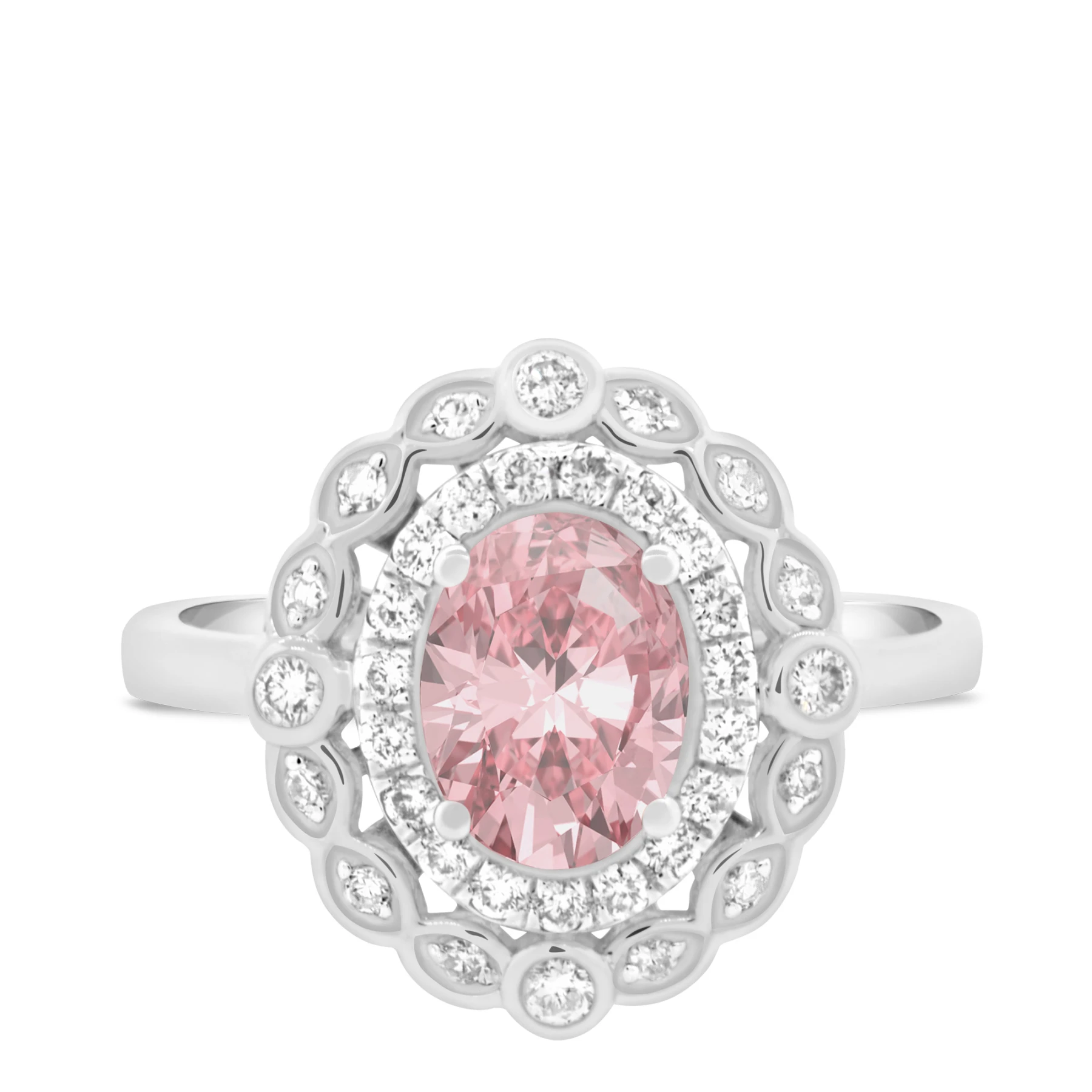 Nea 1 1/3 Carat T.W. Morganite and diamond Engagement Ring Vermeil