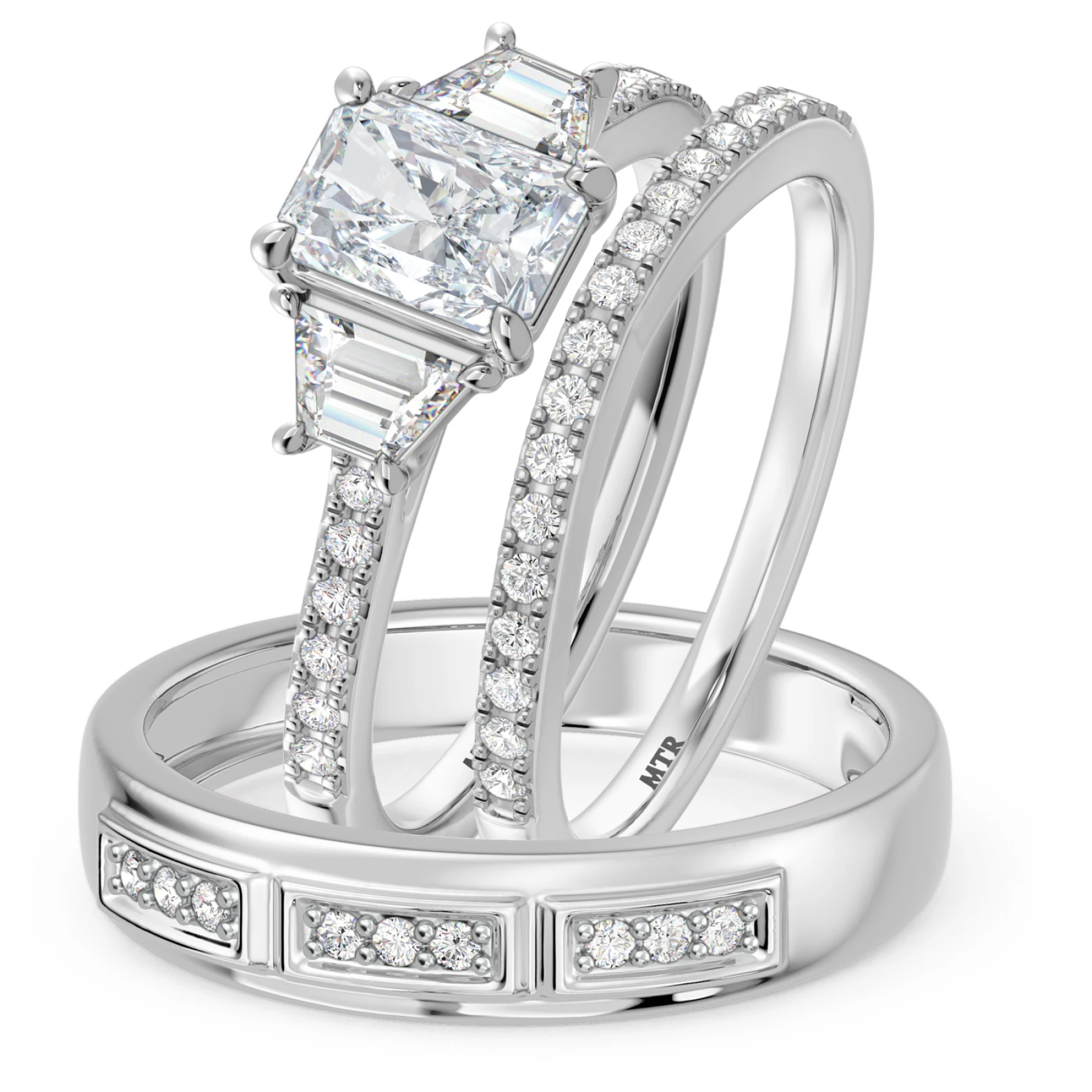Alwin 1 7/8 ct tw. Lab Grown Diamond Radiant Solitaire Trio Set 14K White Gold Vermeil - view 1