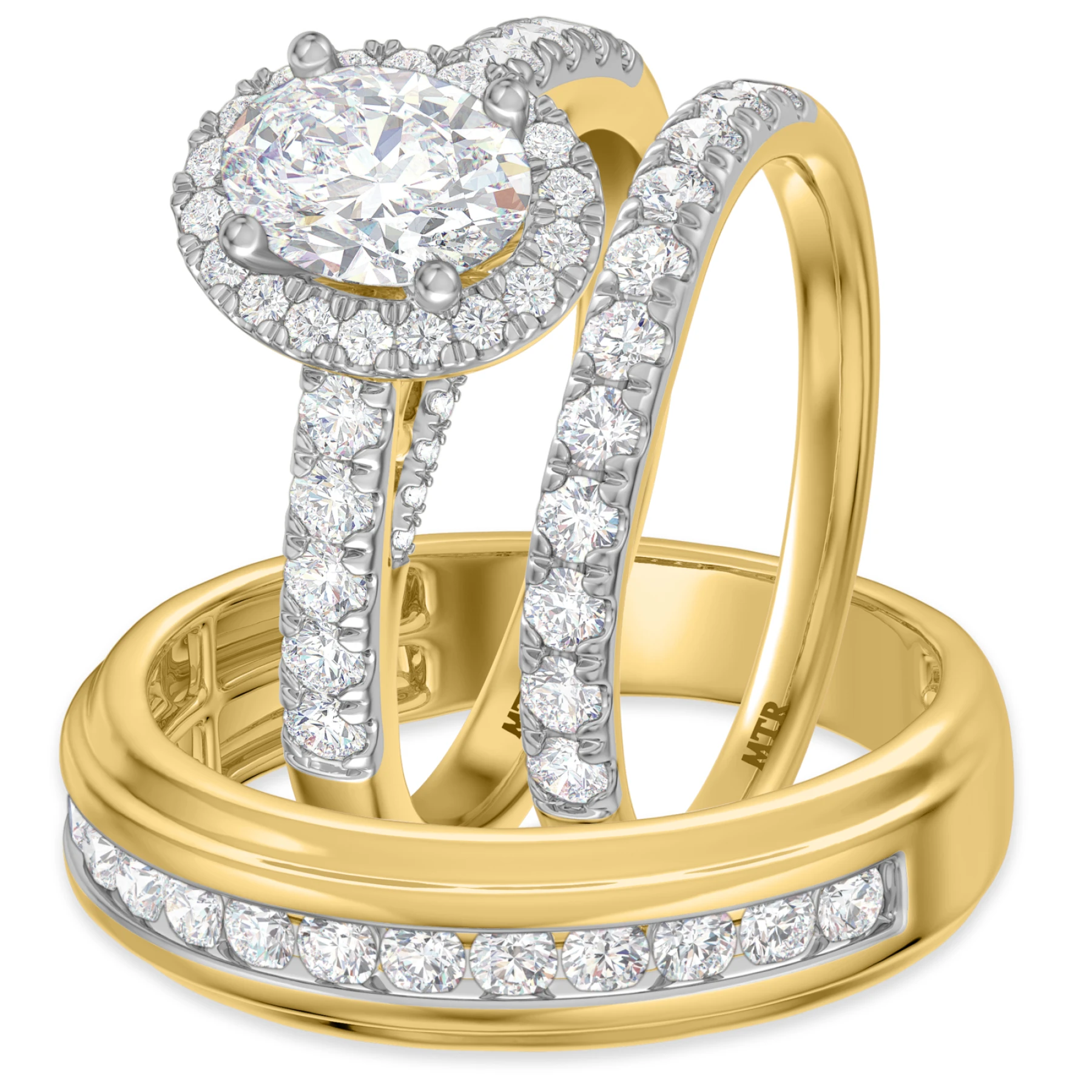 Elsy 2 1/4 ct tw. Lab Grown Diamond Oval Solitaire Trio Set 14K Yellow Solid Gold - view 1