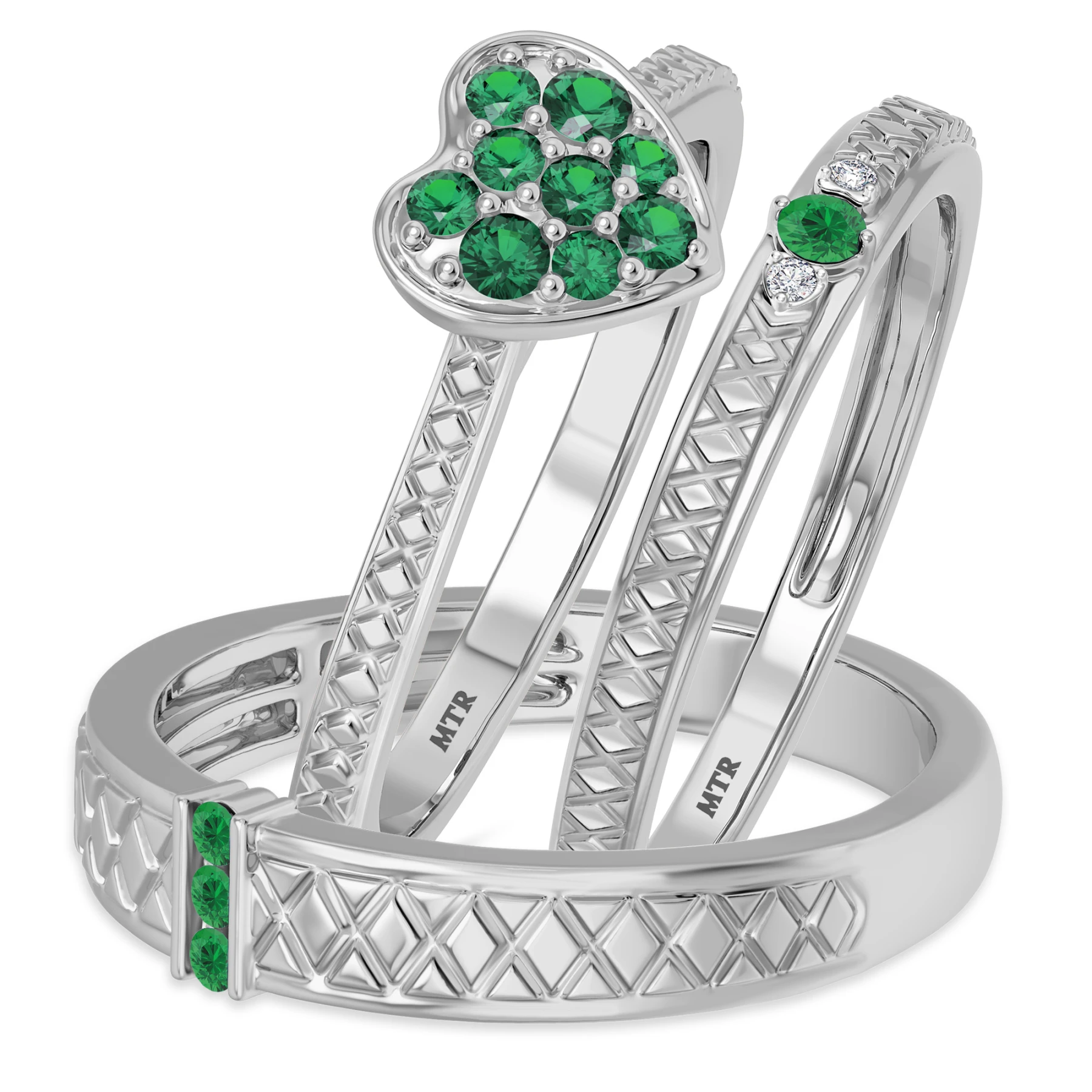 Manuka 3/8 CT. T.W. and Diamond Matching Wedding Trio Set Vermeil
