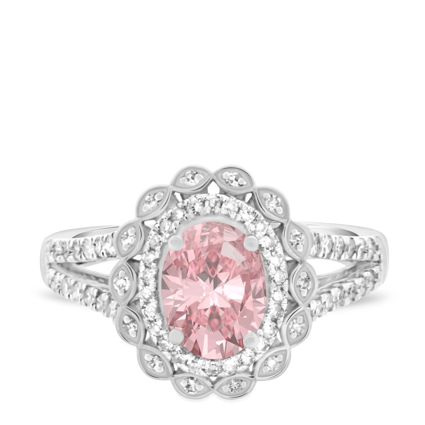 Coral 1 3/8 Carat T.W. Morganite and diamond Engagement Ring Vermeil