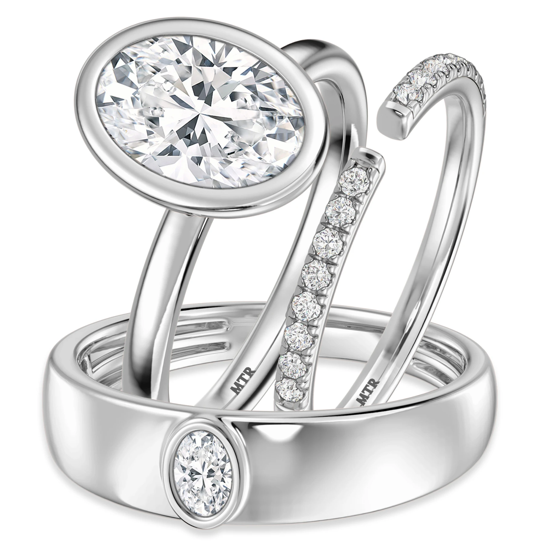 Niu 3 3/8 ct tw. Lab Grown Diamond Oval Solitaire Trio Set 14K White Gold Vermeil - view 1