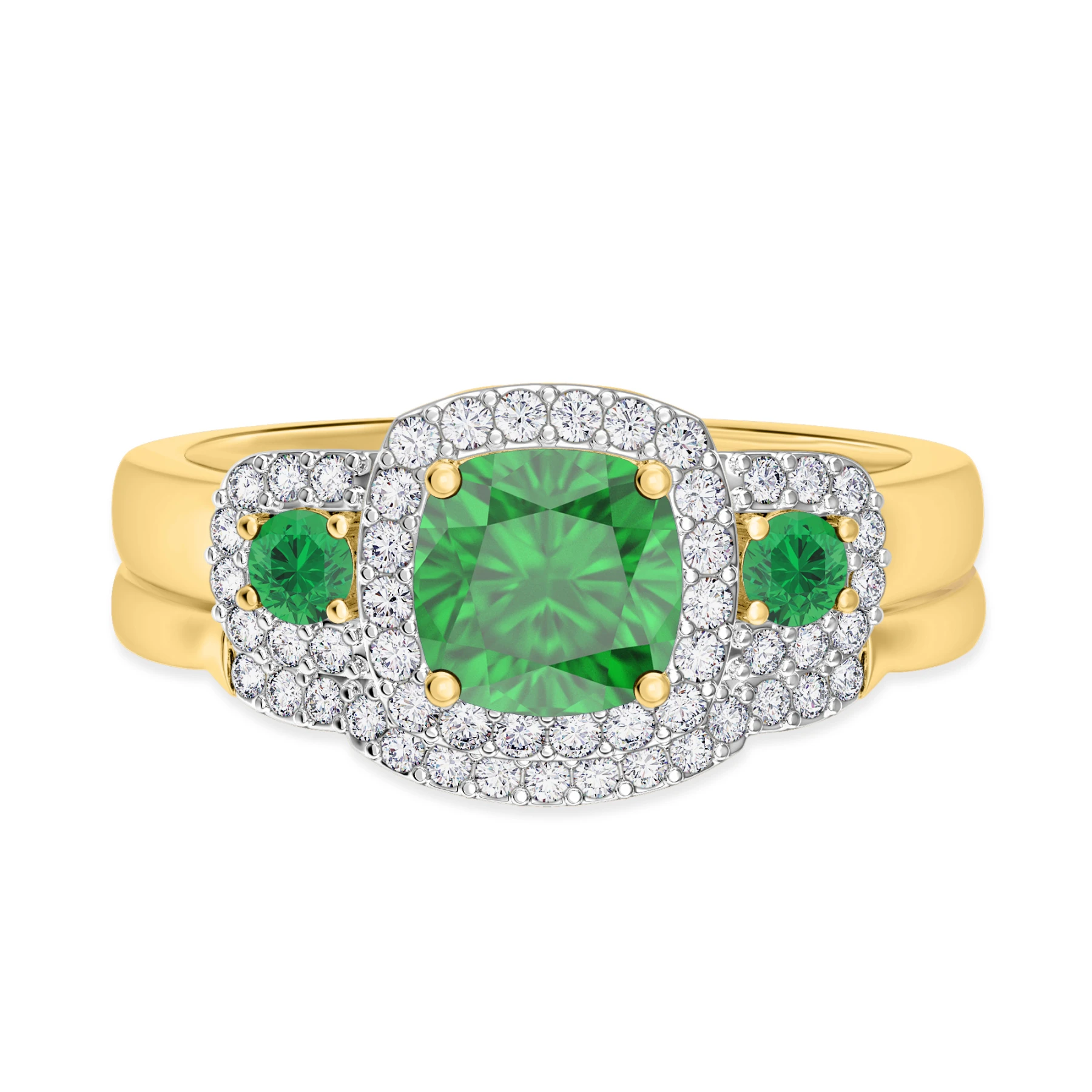 Kalina 1 1/3 Carat T.W. Emerald and Diamond Matching Bridal Set 14K Yellow Gold Vermeil - view 1