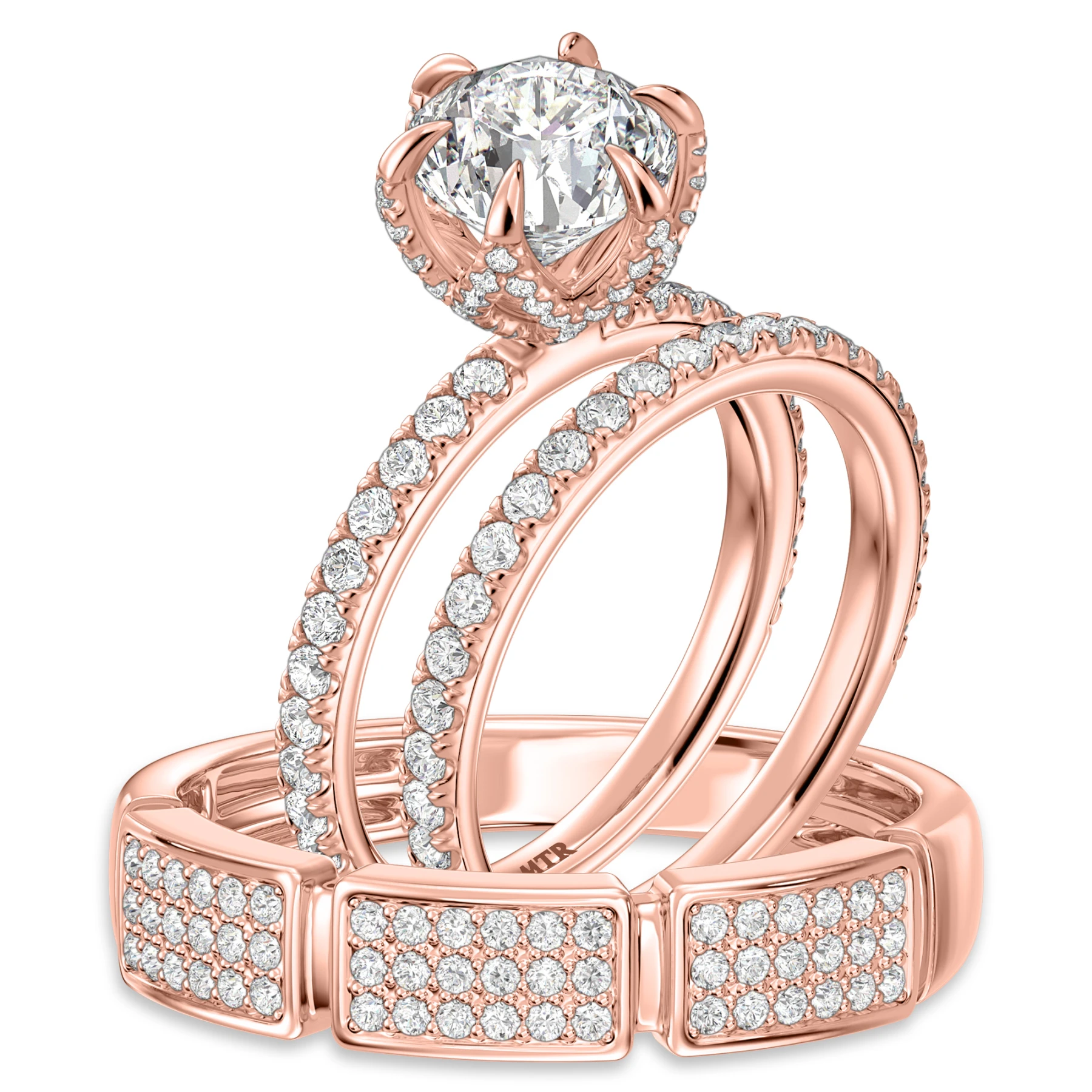 Trenza 3 1/4 ct tw. Lab Grown Diamond Round Solitaire Trio Set 14K Rose Solid Gold - view 1