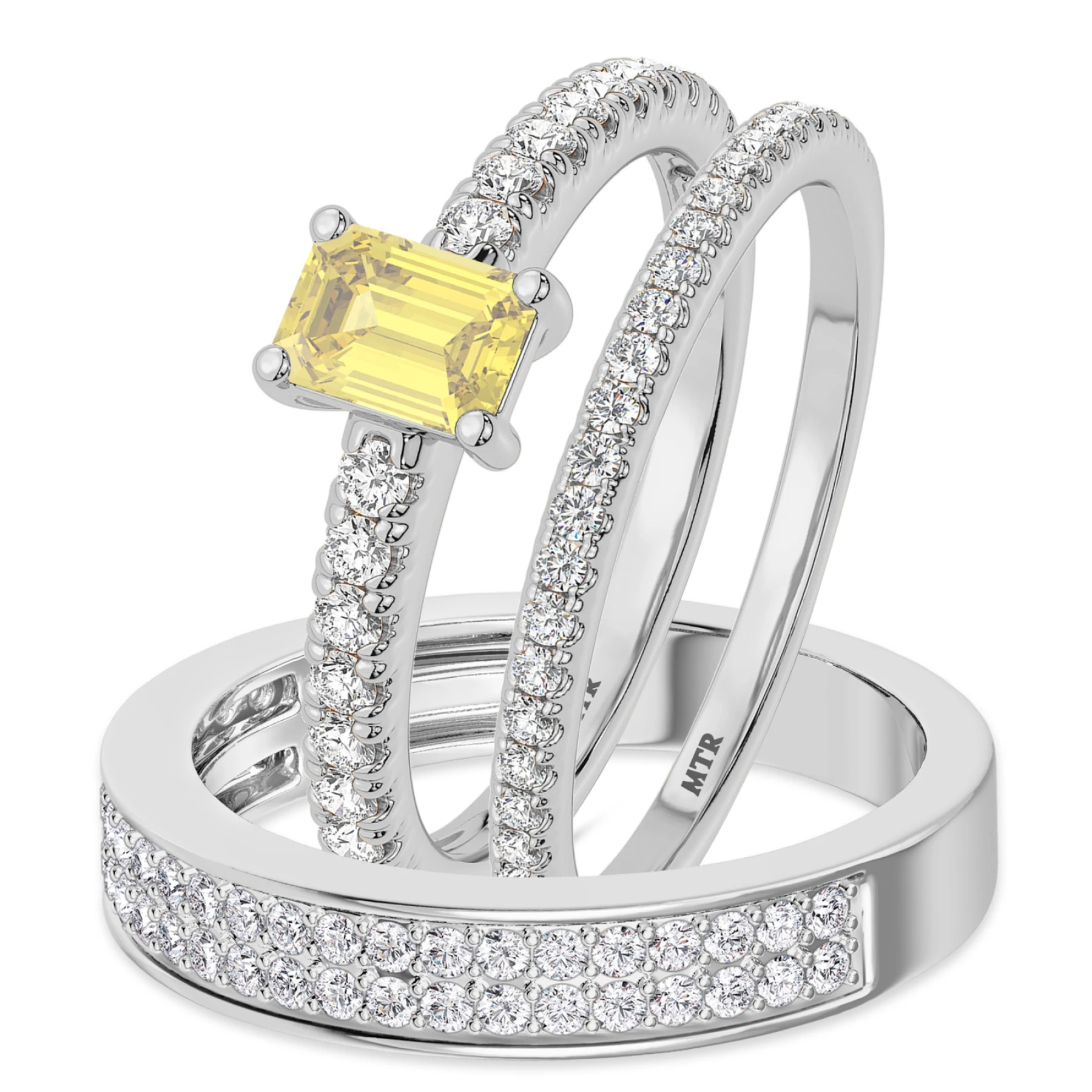 Zaila 2 1/2 ct tw. Lab Grown Emerald Solitaire Yellow Diamond Trio Set 14K White Solid Gold - view 1