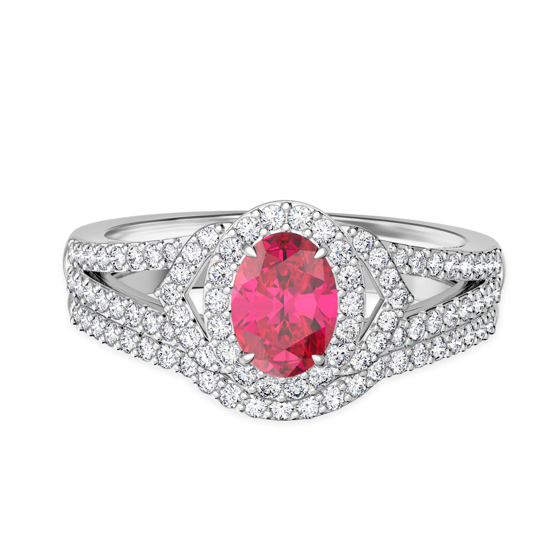 Bellerose 1 1/6 Carat T.W. Ruby and Diamond Matching Bridal Set 14K White Gold Vermeil - view 1