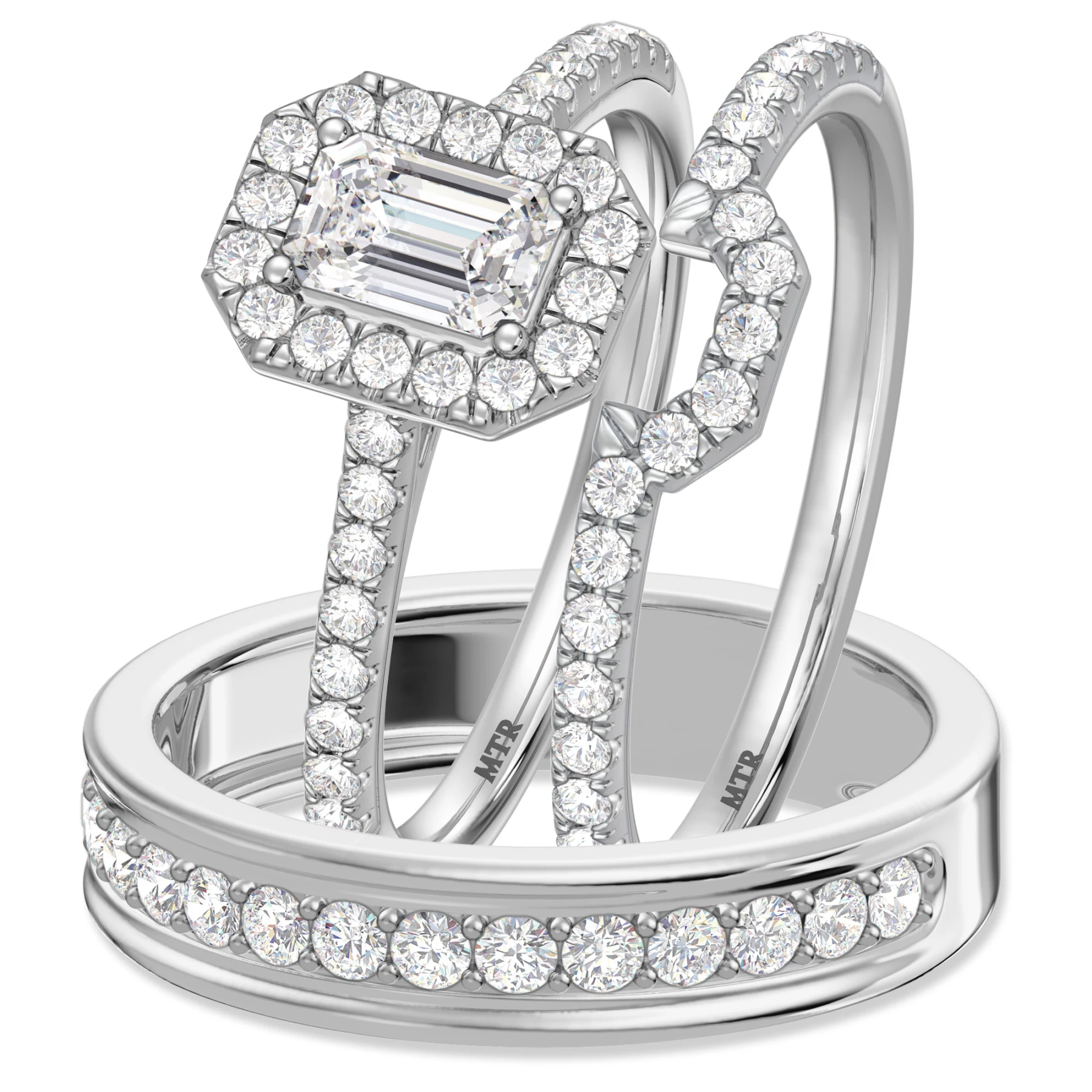 Adeola 1 1/2 ct tw. Lab Grown Diamond Emerald Solitaire Trio Set 14K White Gold Vermeil - view 1