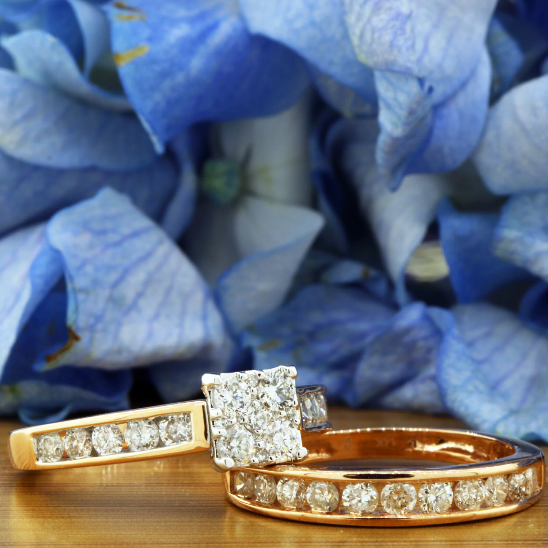 Arabella 7/8 CT. T.W. Diamond Princess Cluster Bridal Set - view 1