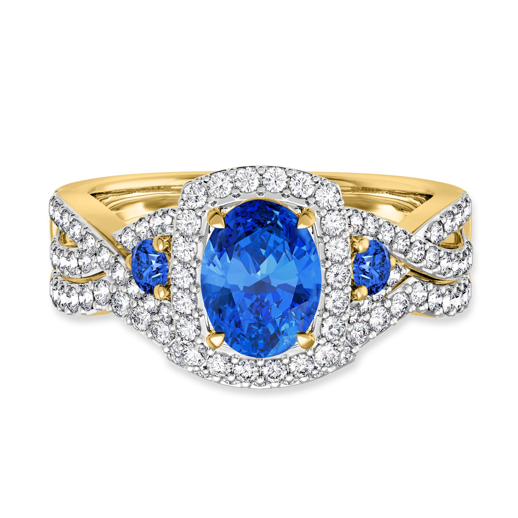 Lone 2 1/5 Carat T.W. Sapphire and Diamond Matching Bridal Set 14K Yellow Gold