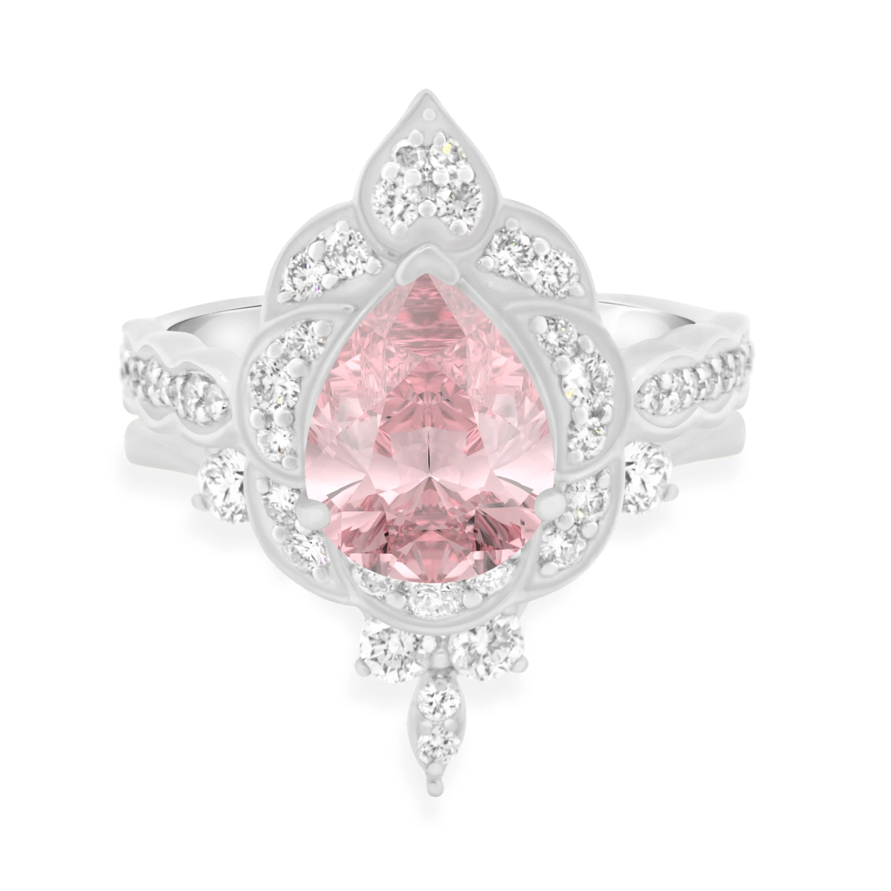 Petal 2 1/2 CT. T.W. Morganite and Diamond Matching Bridal Set Vermeil