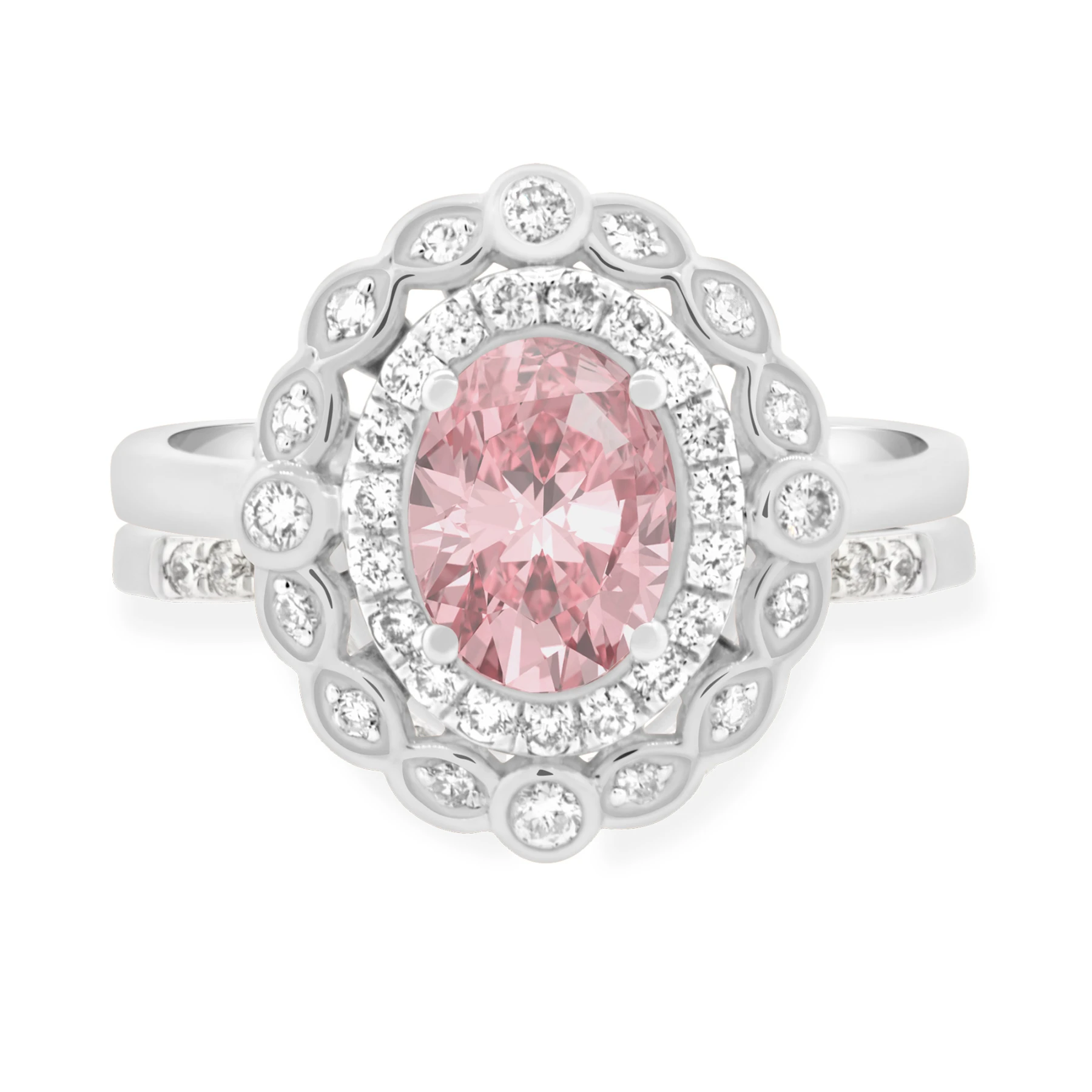 Nea 1 1/2 Carat T.W. Morganite and Diamond Matching Bridal Set 14K White Gold