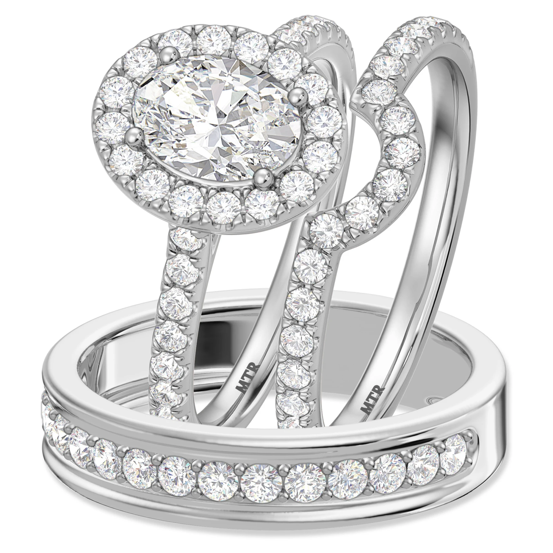 Adeola 2 1/4 ct tw. Lab Grown Diamond Oval Solitaire Trio Set 14K White Gold Vermeil - view 1