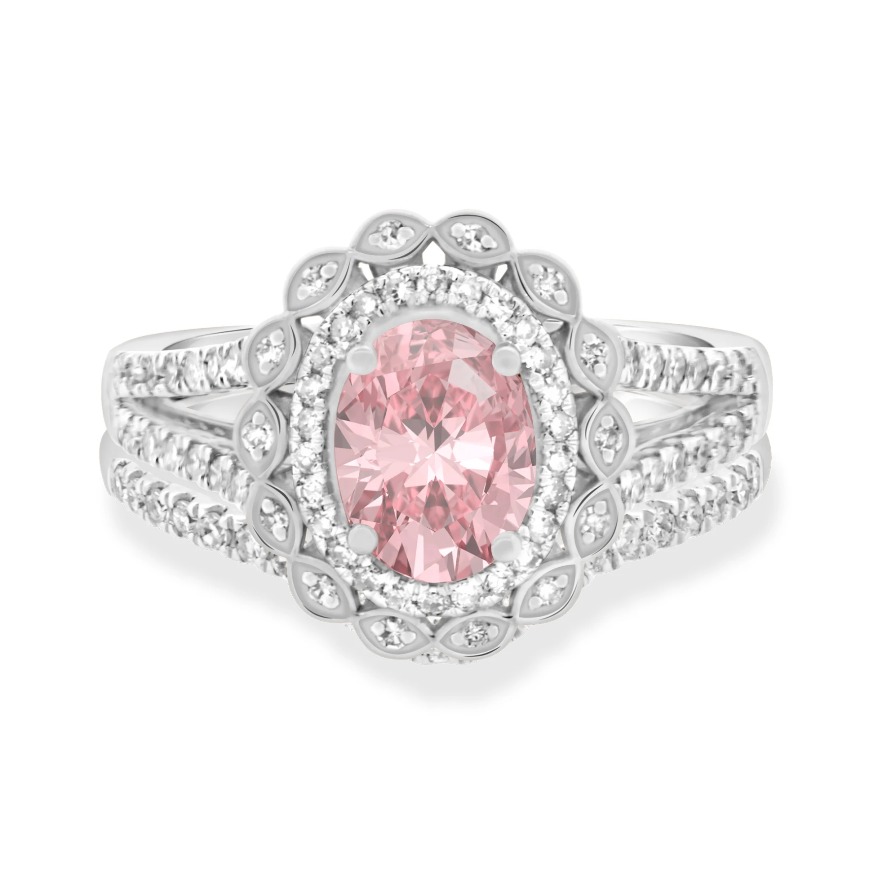 Coral 1 1/2 CT. T.W. Morganite and Diamond Matching Bridal Set 14K White Gold