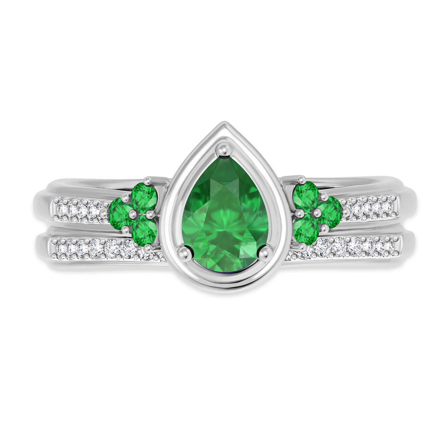 Abilia 1 1/10 Carat T.W. Emerald and Diamond Matching Bridal Set 14K White