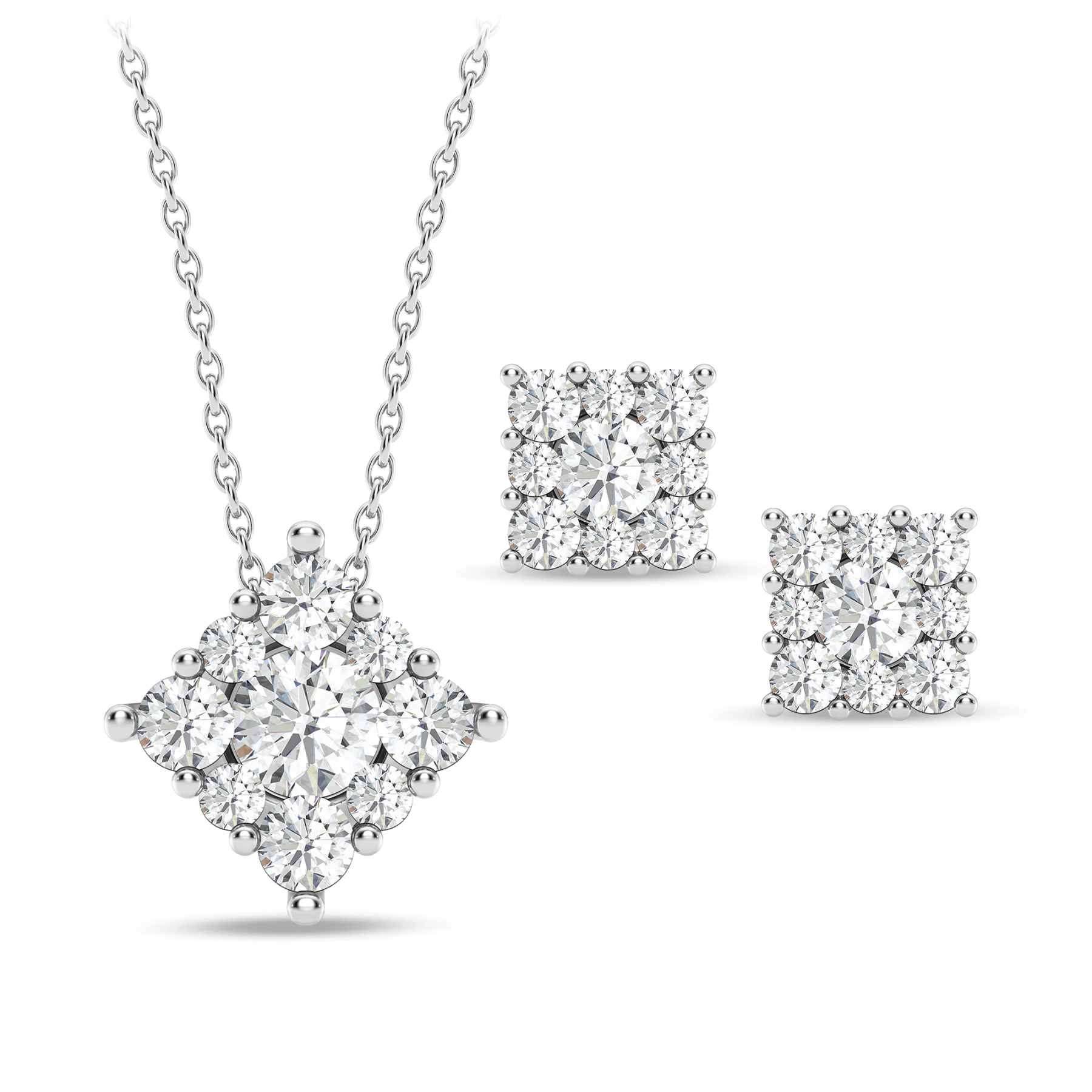 Cloey 3/4 ct tw. Lab Grown Princess Cluster Pendant Set