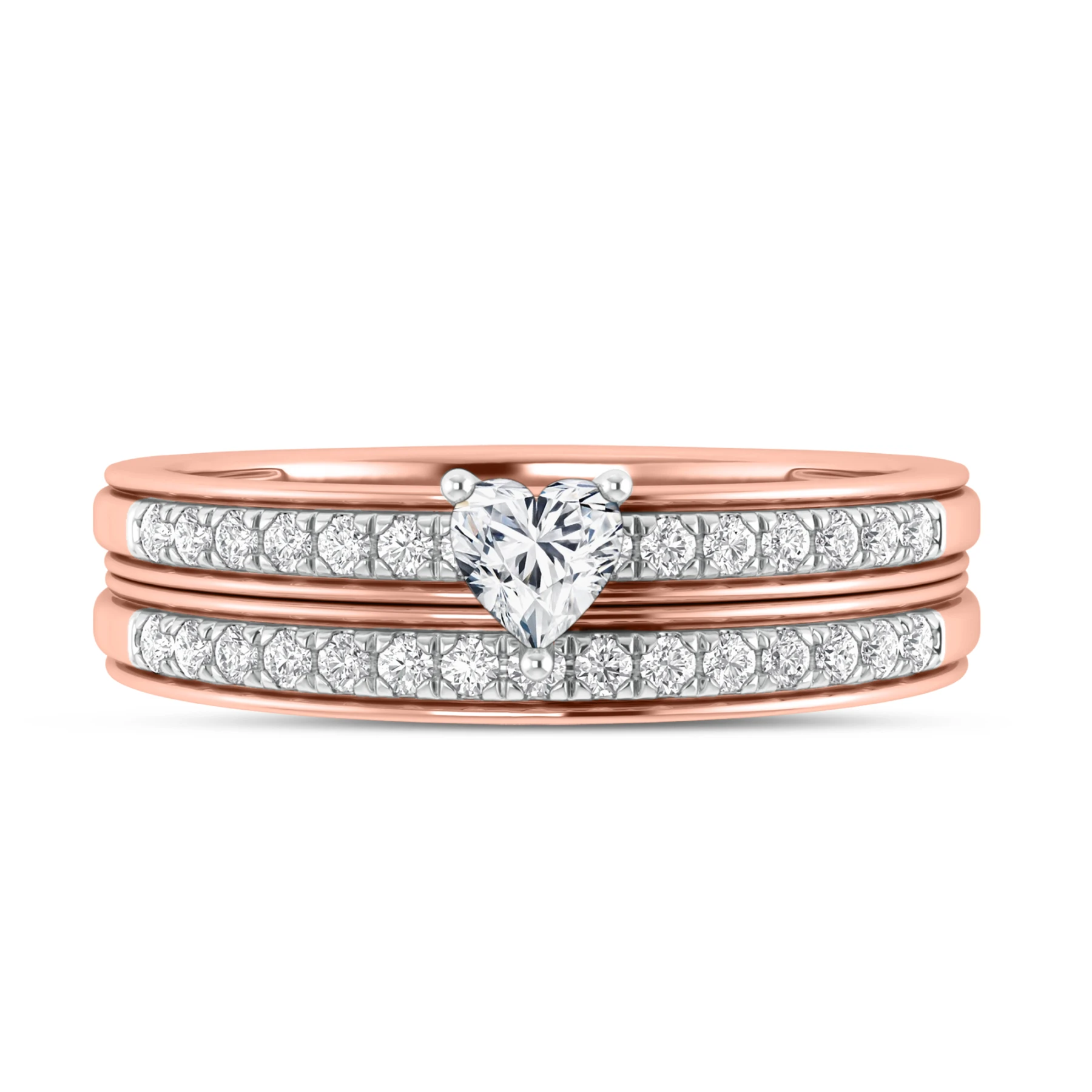 Trace 1/2 ct tw. Lab Grown Diamond Heart Solitaire Bridal Set 14K Rose Solid Gold - view 1