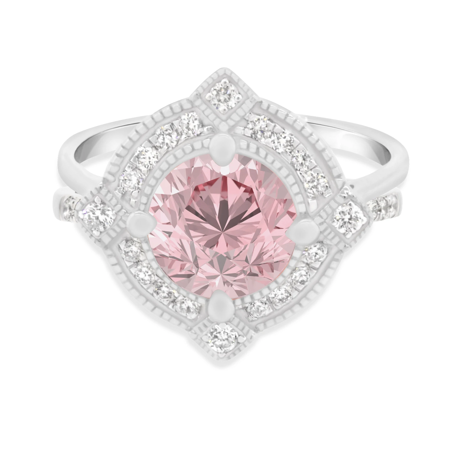 Lulu 2 1/10 Carat T.W. Morganite and Diamond Matching Bridal Set 14K White