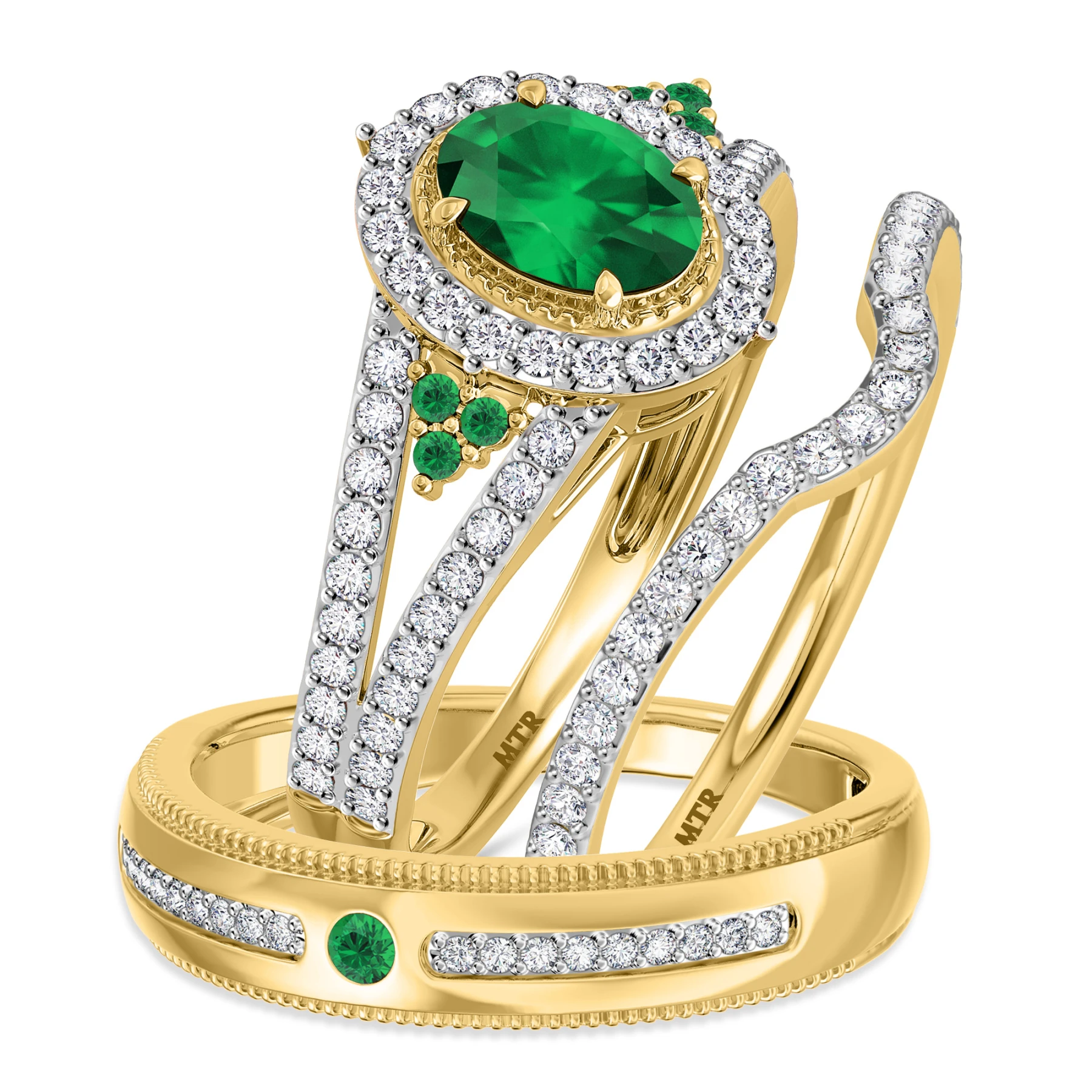 Kantuta 1 1/2 CT. T.W. and Diamond Matching Wedding Trio Set Vermeil