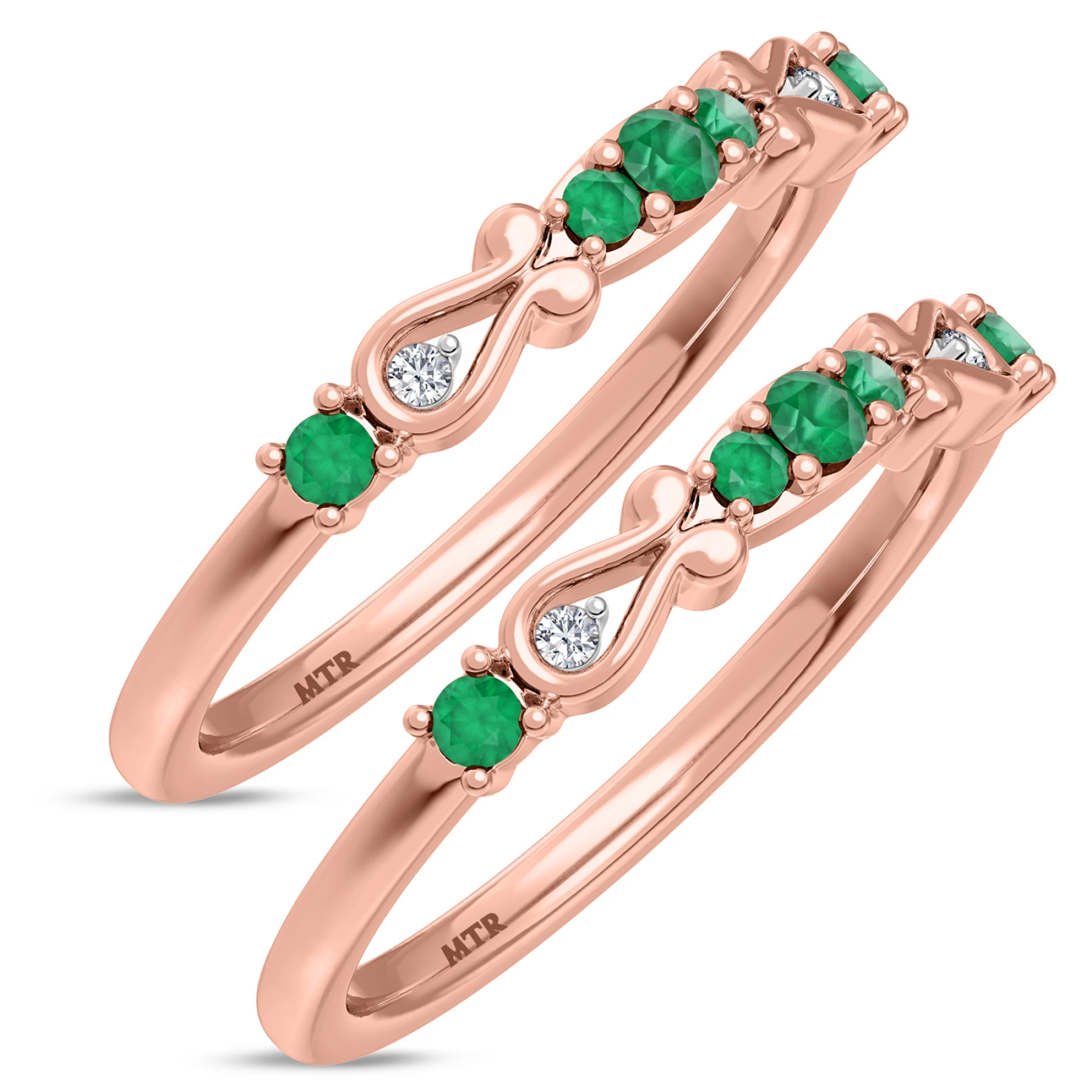Garland 1/3 Carat T.W. Emerald and Diamond Same Sex Ladies Band Set