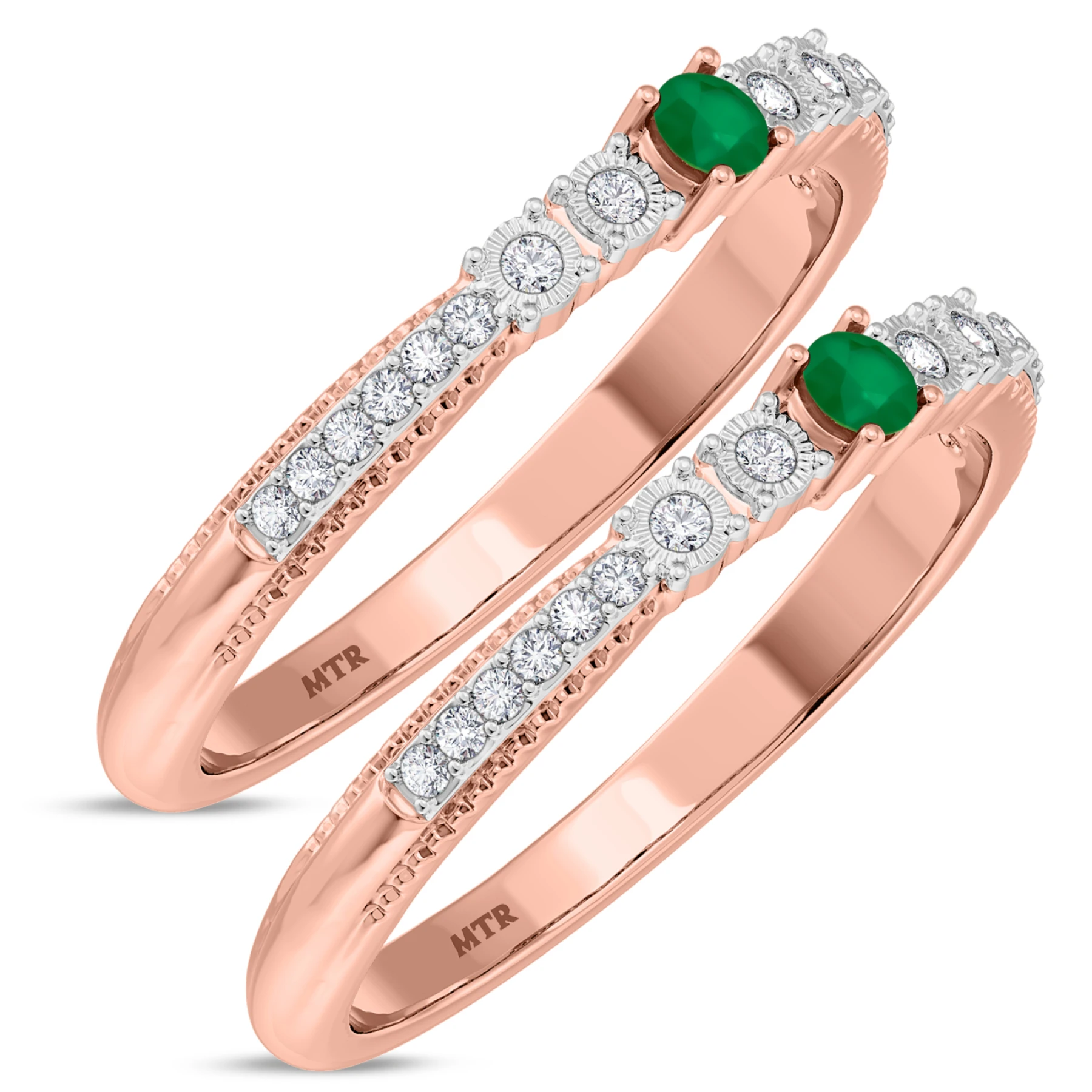 Magnol 1/3 Carat T.W. Emerald and Diamond Same Sex Ladies Band Set