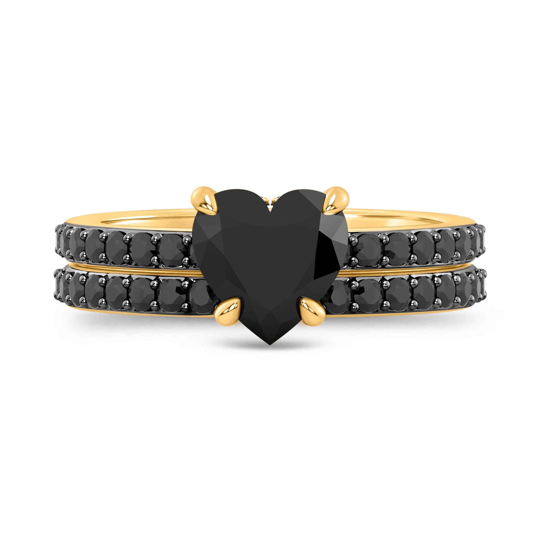 Nele 2 7/8 Carat T.W. Black Diamond Heart Solitaire Bridal Set