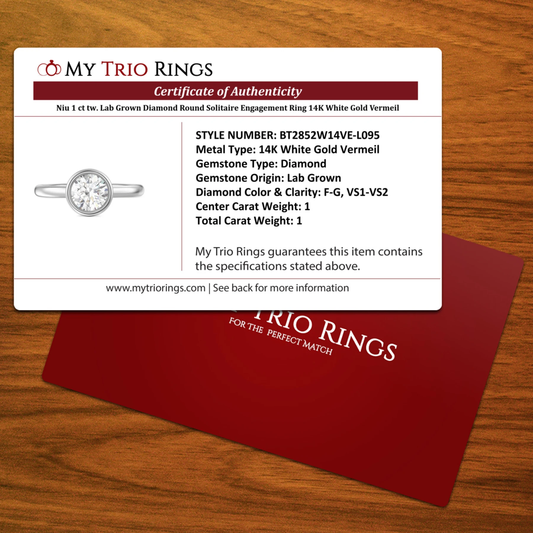 Niu 1 ct tw. Lab Grown Diamond Round Solitaire Engagement Ring 14K White Gold Vermeil - view 5