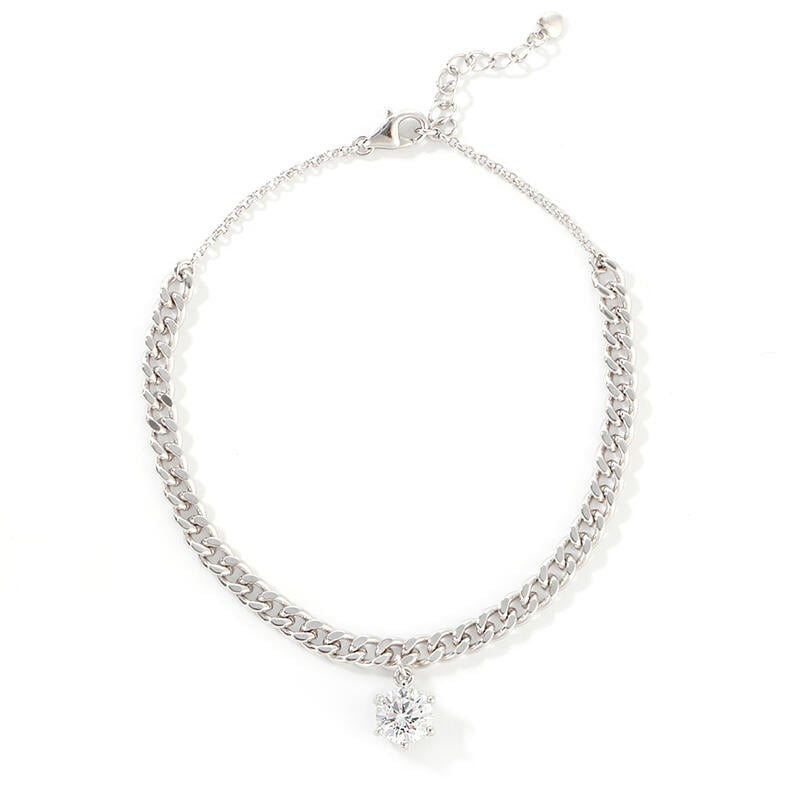 Simple Design Round Cut Sterling Silver Anklet