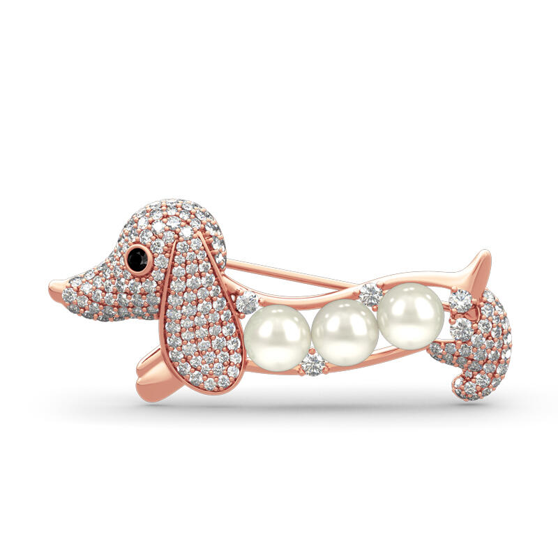 Cute Dog Design Cultured Pearl Sterling Silver Brooch