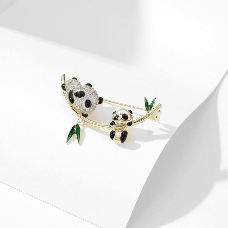 Juelvia "Have Fun" Mom and Baby Panda Design Brooch