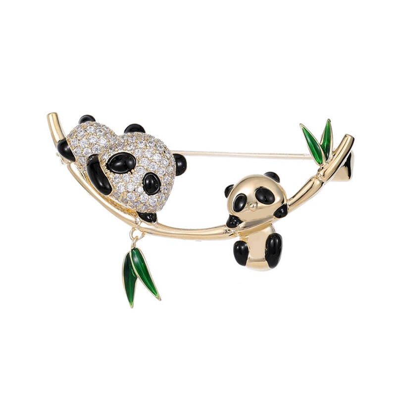 "Have Fun" Mom and Baby Panda Design Brooch