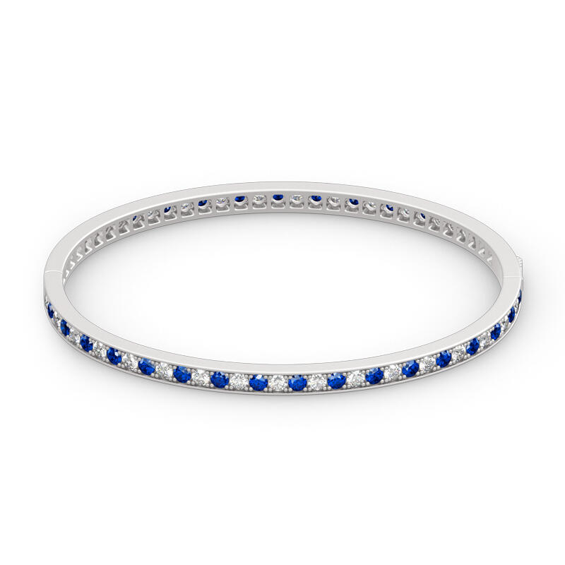 Alternating Round Cut Sterling Silver Bangle