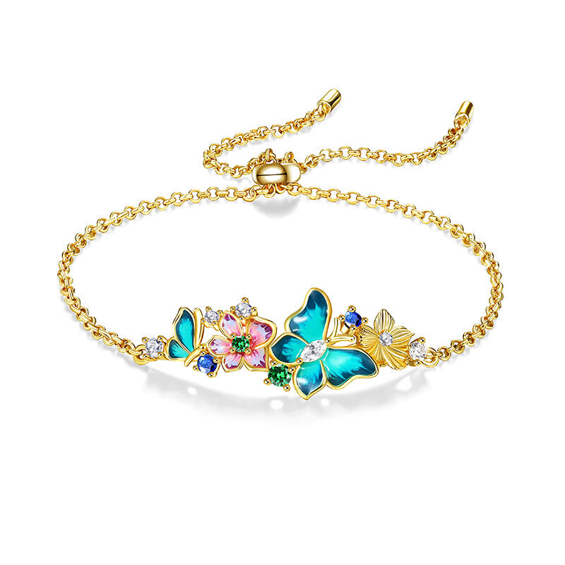 Colored Enameled Floral Butterfly Bracelet