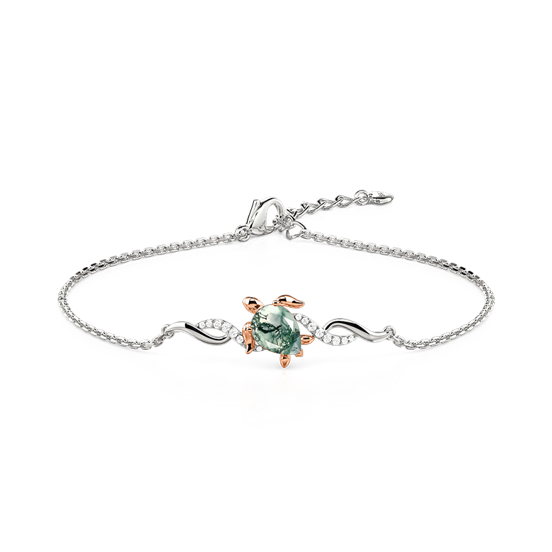 Adjustable Two-Tone Bypass Moss Agate Turtle Bracelet