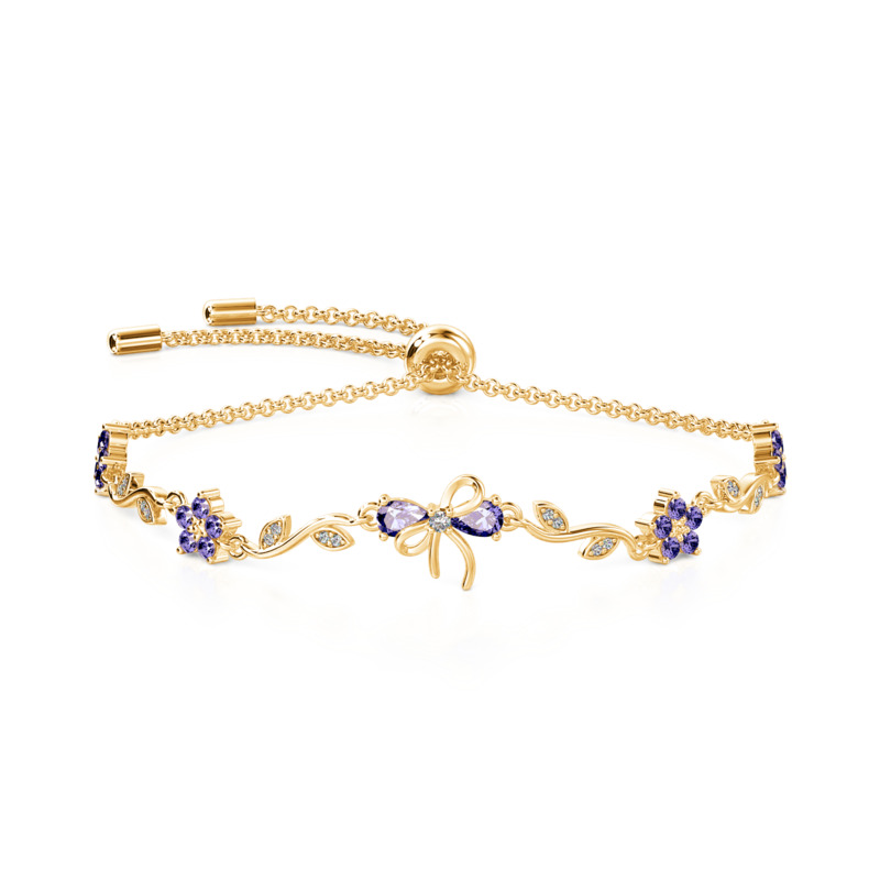 Gold Five-Petal Flower Bow Bracelet in Sterling Silver
