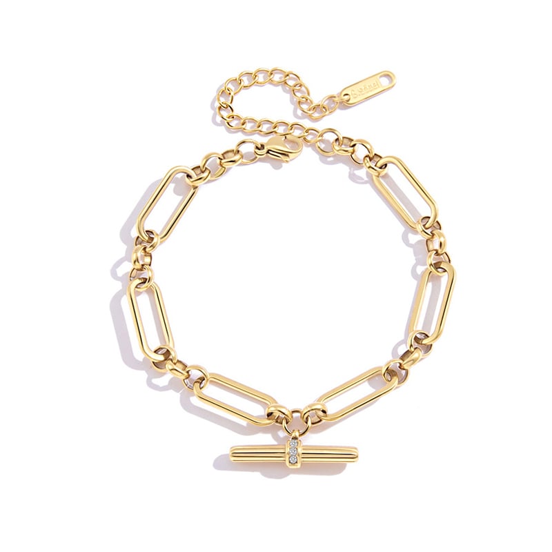"Andy" Style Classic Gold T-Bar Paperclip Bracelet