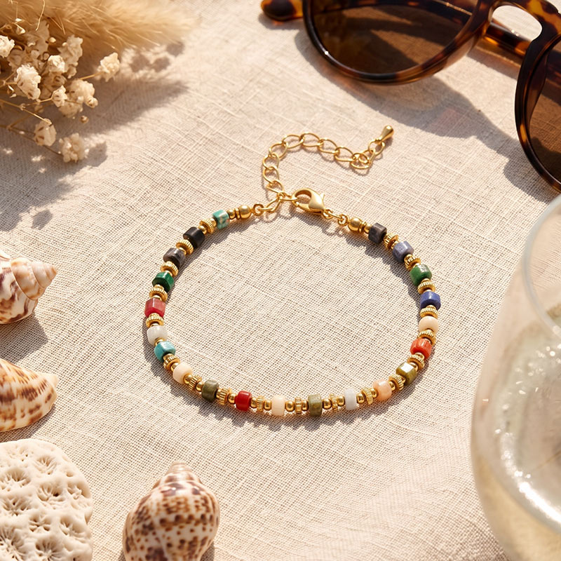 Juelvia Vibrant Boho Multicolor Semi-Precious Stone Beaded Bracelet