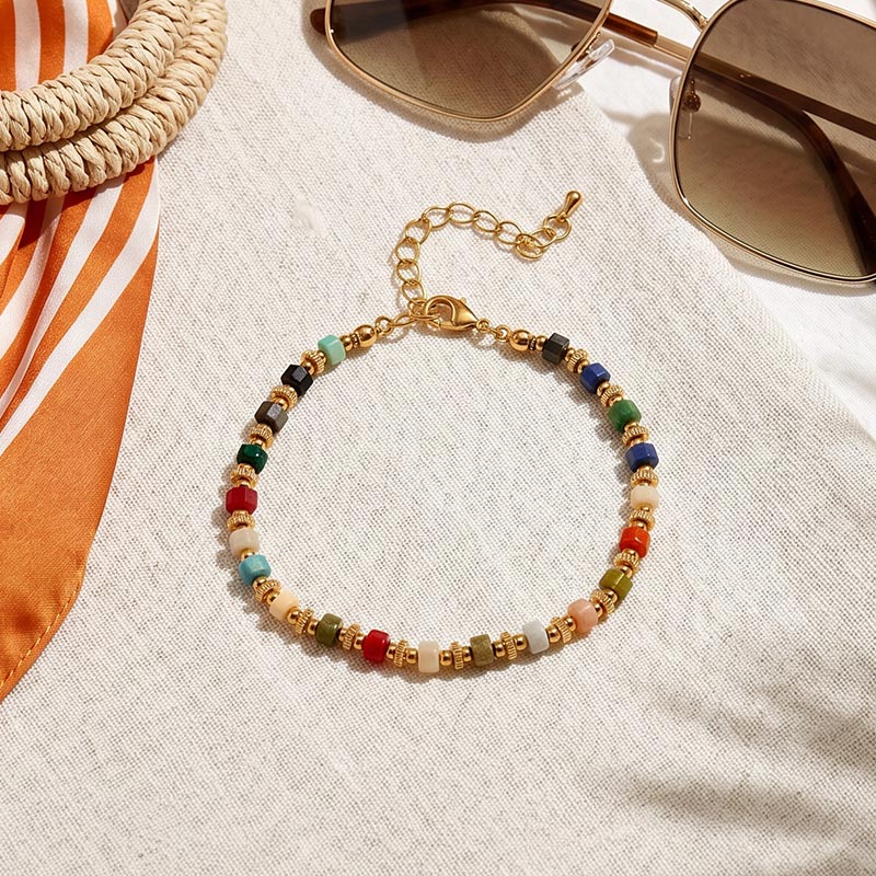 Juelvia Vibrant Boho Multicolor Semi-Precious Stone Beaded Bracelet