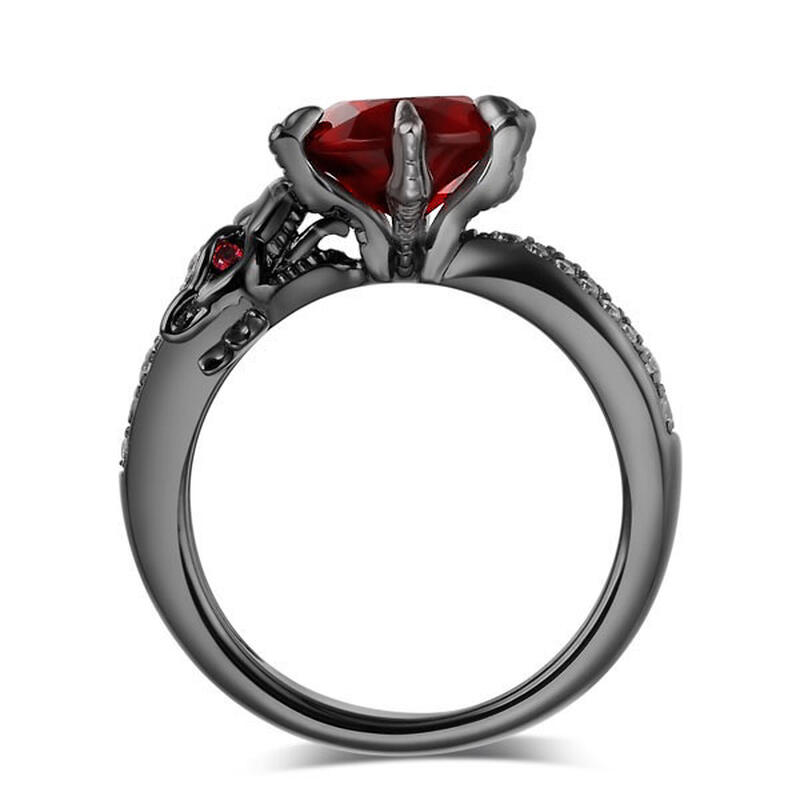 Black Tone Round Cut Sterling Silver Dragon Ring