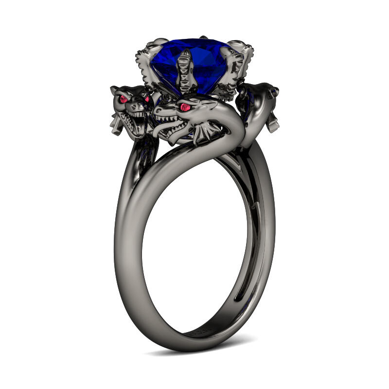 Black Tone Round Cut Sterling Silver Dragon Ring