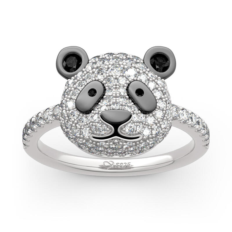"Be Calm and Steady" Cute Panda Sterling Silver Ring